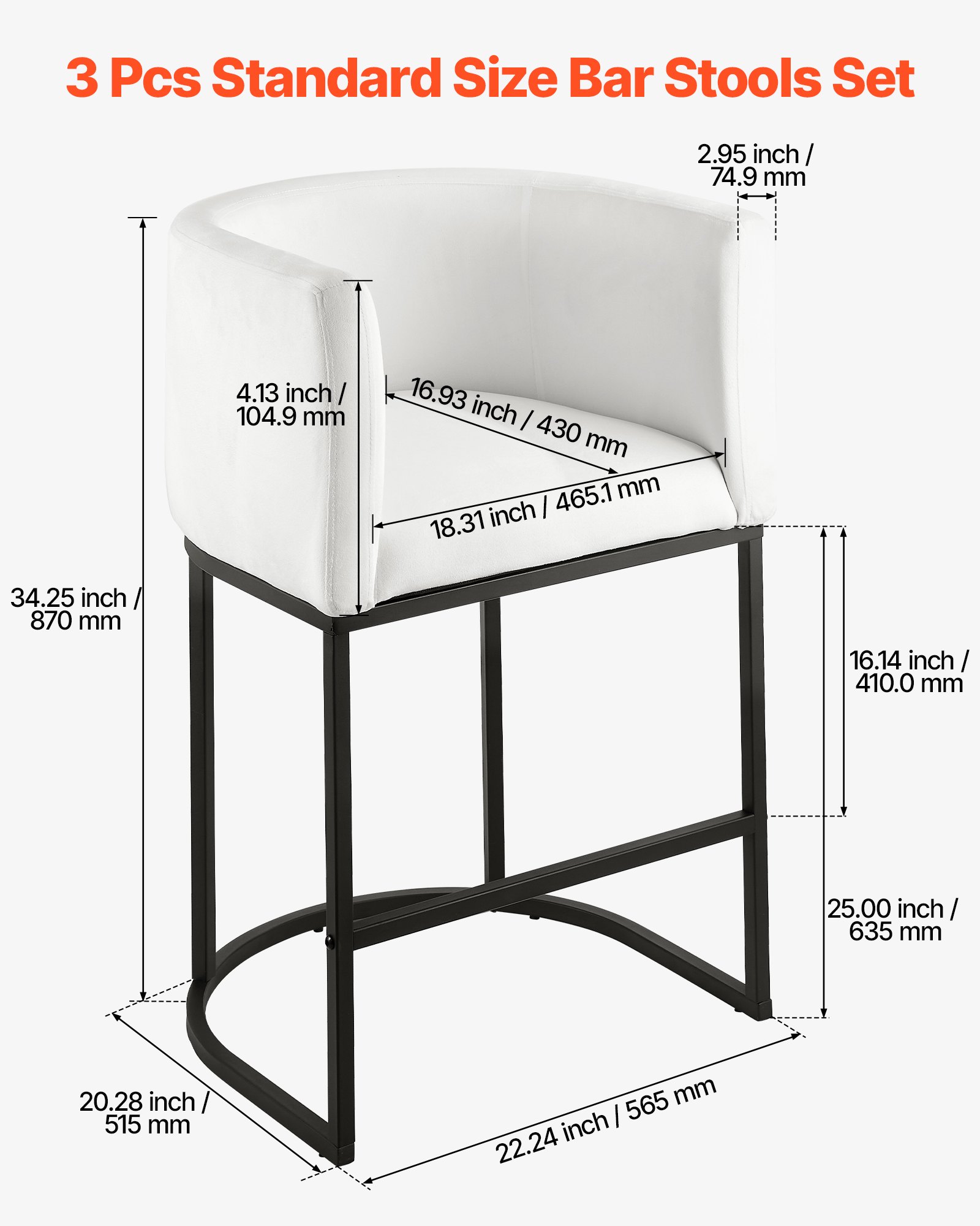 Bar Stool Set of 3 — 25 Inch Counter Height Stools — photo 5