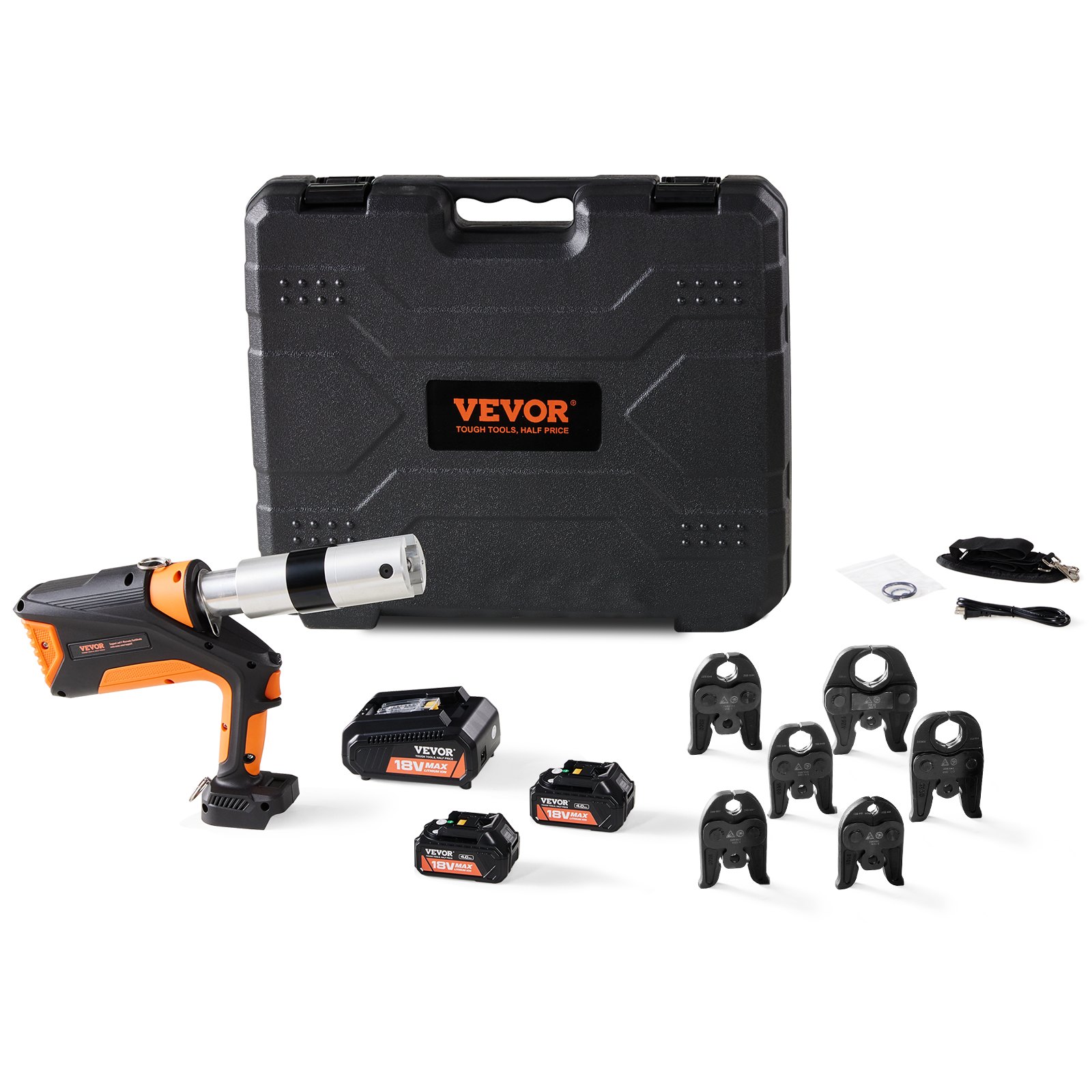 Professional 18V Cordless Pipe Crimper, Suitable For 1/2"-2" Stainless Steel, Copper, PEX Tubing, Features 360° Swivel, Brushless Motor & Includes 6 Crimping Jaws