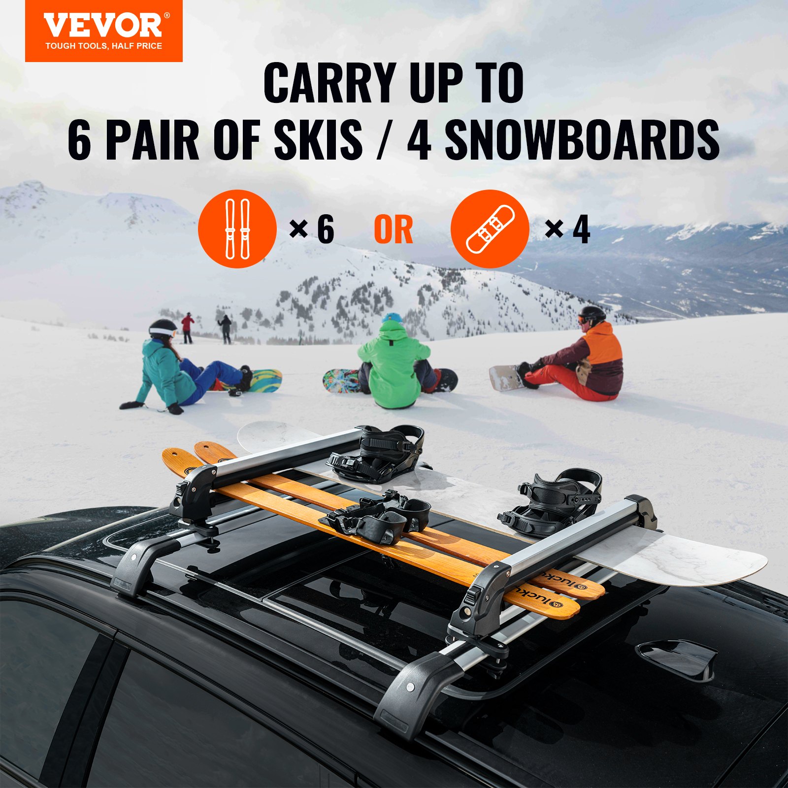 Ski And Snowboard Roof Rack, 31.7-Inch Universal Ski Rack For Car Roof Fit Most Crossbars, Carry Up To 6 Pairs Of… - 3