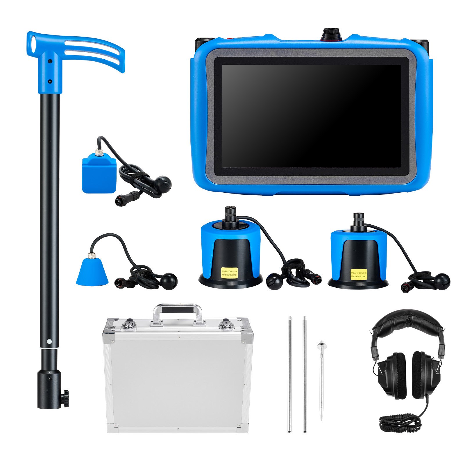 Pipe Water Leak Detector With 4 Sensors, 1Hz-10000Hz, 7" Touchscreen Underground Plumbing Leakage Detection Locator With 3 Listening Rods, Headphones, 8GB Card & Carry Case For Indoors Outdoors