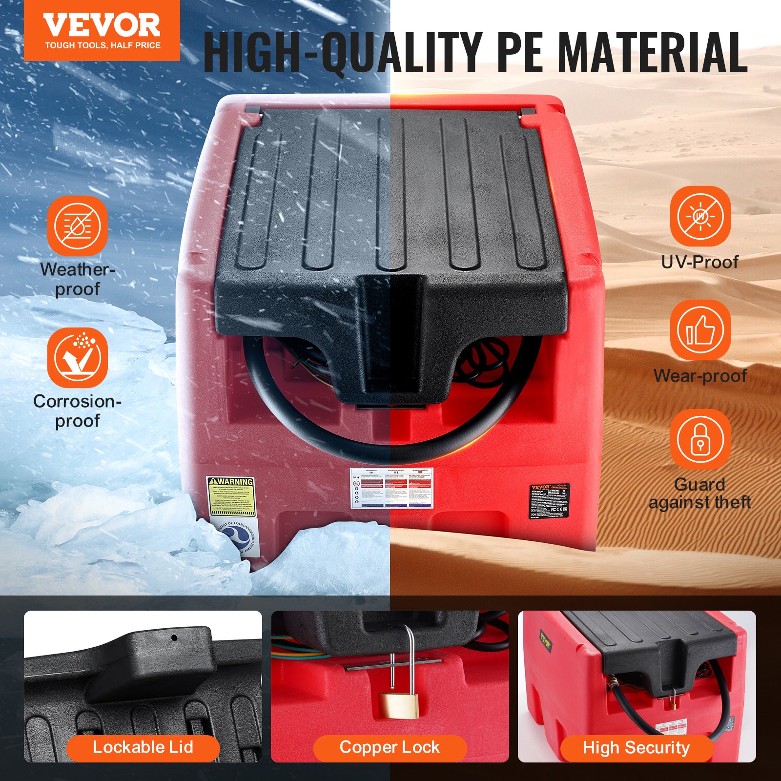 Portable Diesel & Gasoline Tank, 48 Gallon, 10.6GPM Flow Rate, Diesel Fuel Tank With 12V Electric Transfer Pump, 13.1ft Hose, Auto Fueling Nozzle, Transfer Tank For Easy Fuel Transportation, Red