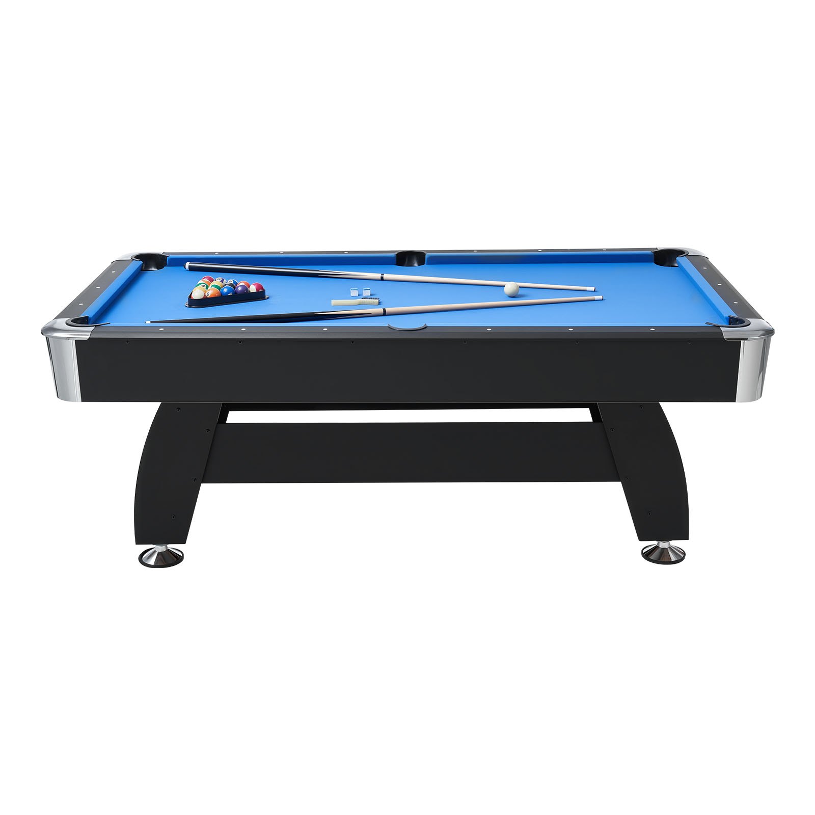 Pool Table, 7 Ft Portable Billiards Tables, Adjustable Feet Stable Game Table, Entertainment Set Includes Ball, Cue, Rack, Chalk And Brush, Black With Bule Cloth, For Family Use, Recreation Room