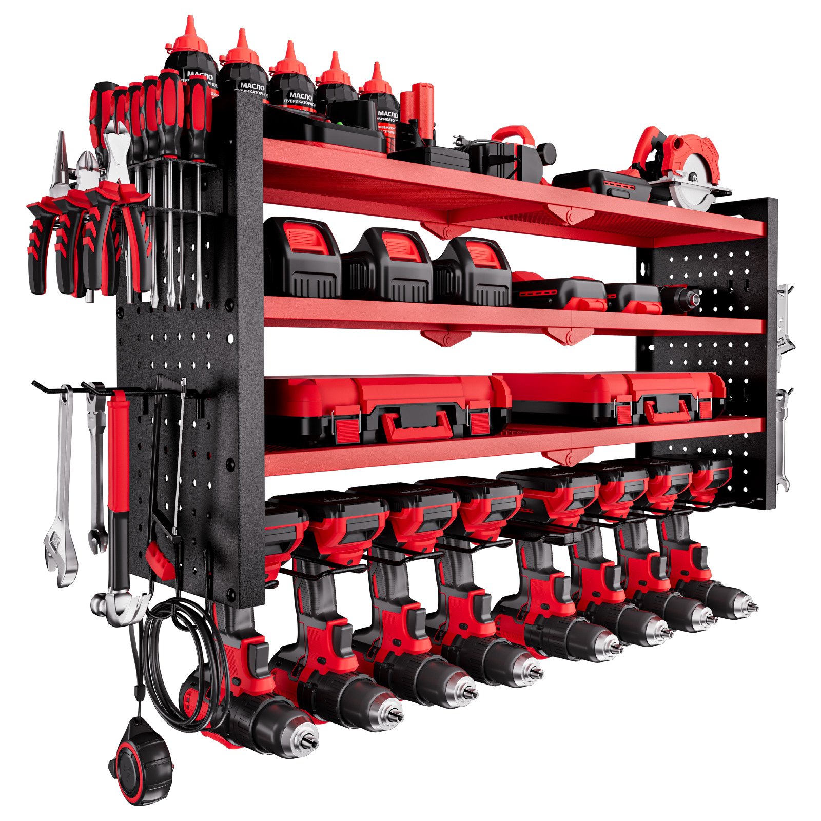 Power Tool Organizer Wall Mount, 4-Layer Storage Rack With 8 Drill Holders, Tools Holder And Storage Rack With Side… - 6