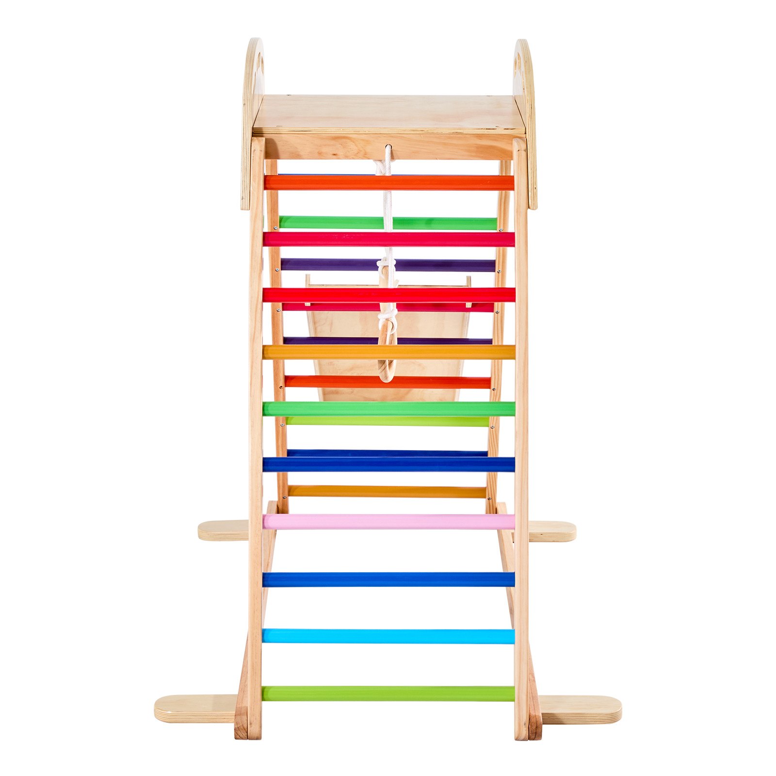 Indoor Playground Jungle Gym, 4-in-1 Wooden Indoor Playground Playset With Climbing Rock, Slide, Wooden Ladder & Gym Rings, Montessori Style Playground Climbing Toys For Boys Girls, 220LBS - Image 1