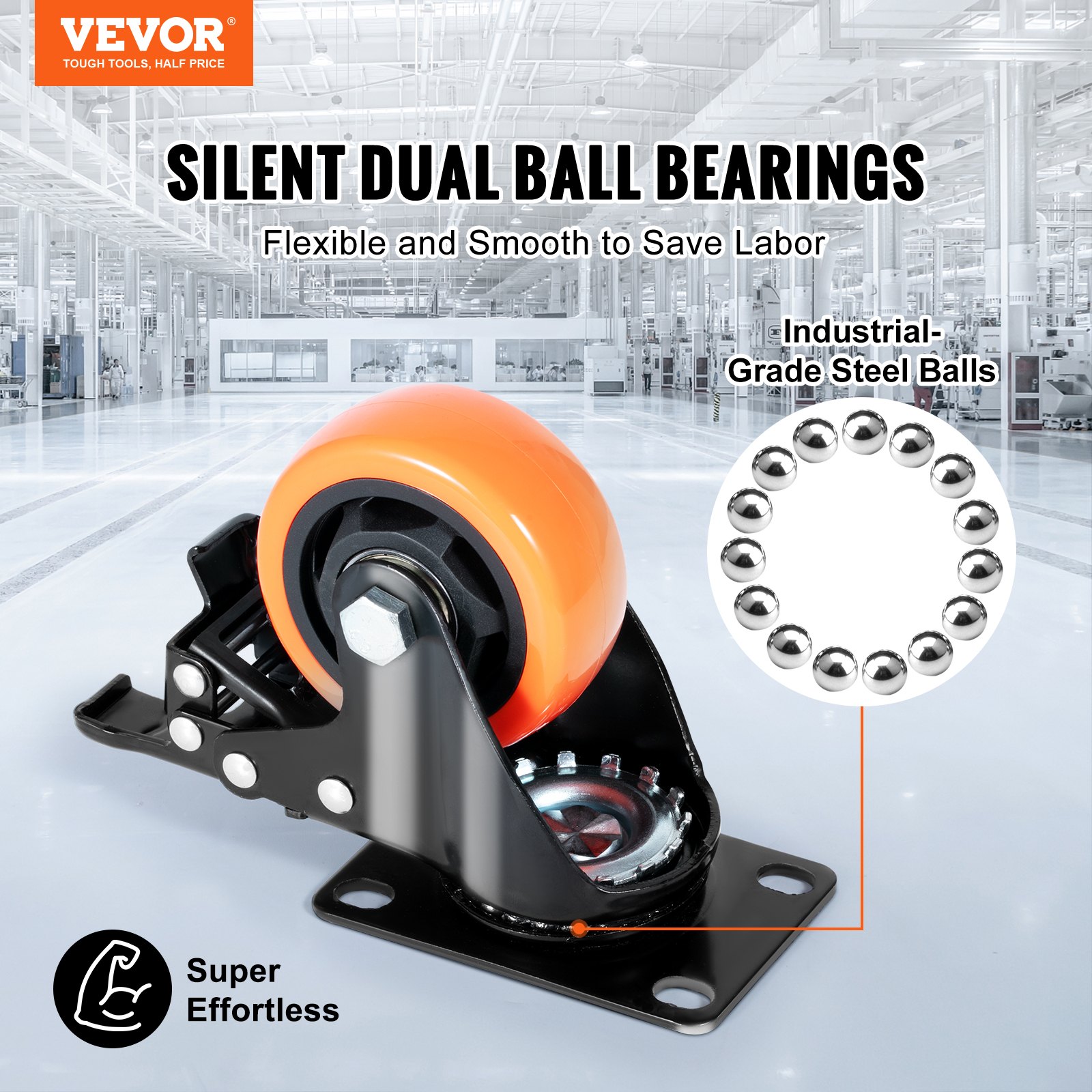 Caster Wheels, 3-inch Swivel Plate Casters, Set Of 4, With Security A/B Locking No Noise PVC Wheels, Heavy Duty Load… - 3
