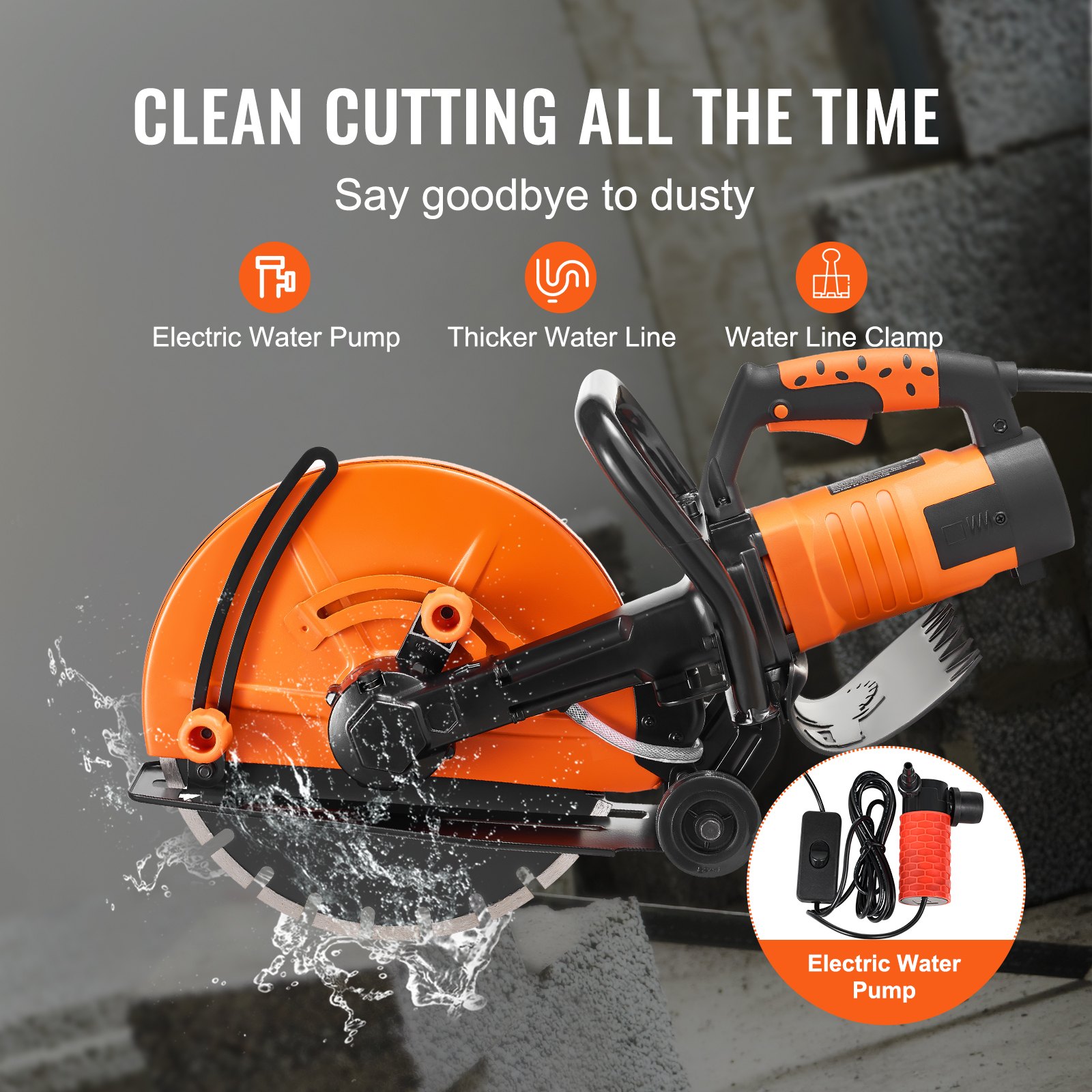 Electric Concrete Saw, 14 In Circular Saw Cutter With 5 In Cutting Depth, Wet/Dry Disk Saw Cutter… image 3