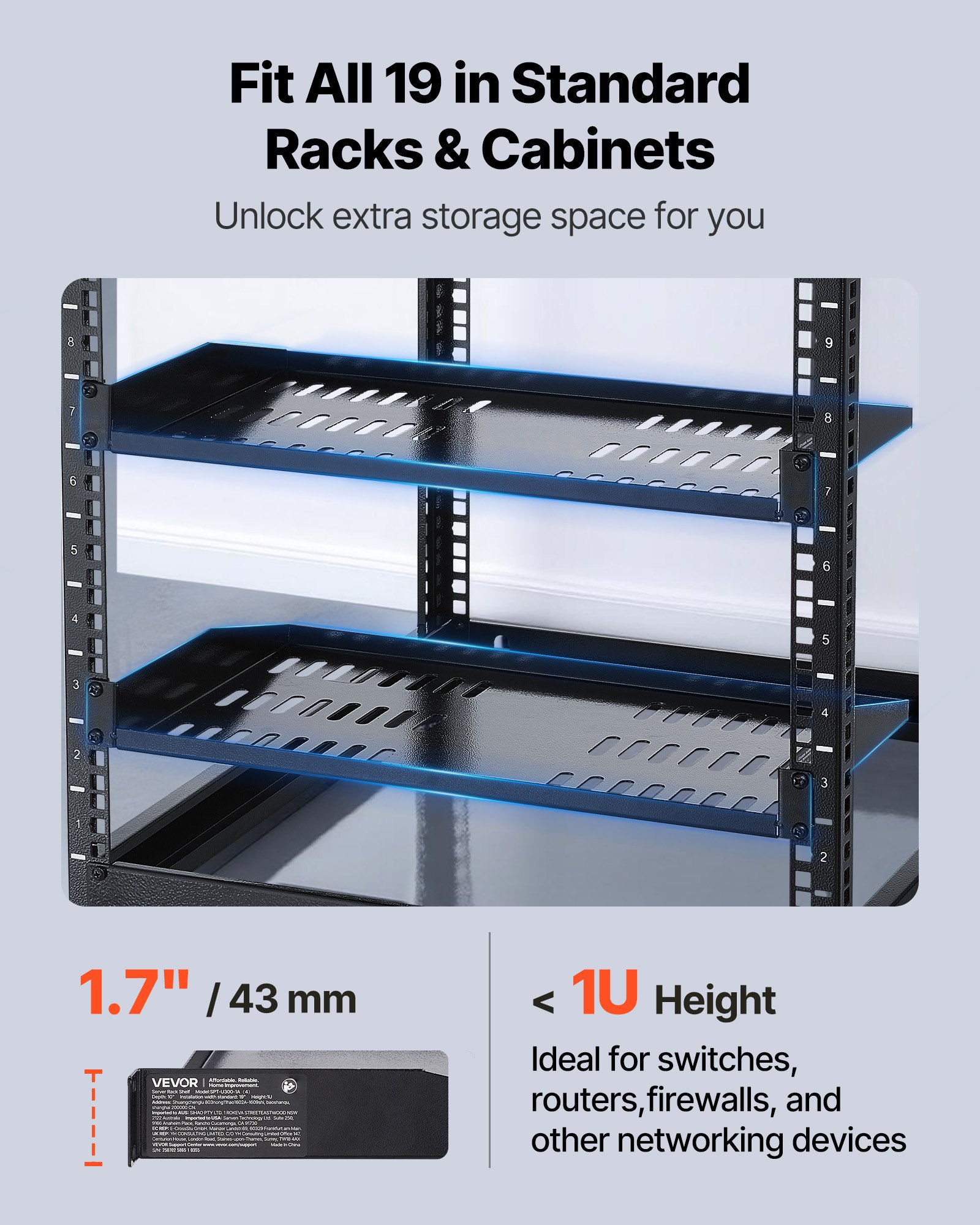1U Server Rack Shelf, 4 PCS, Max Load-Bearing Vented Cantilever, Wall Mount Or Rack Mount Shelf With Tray, 10 In… - 3