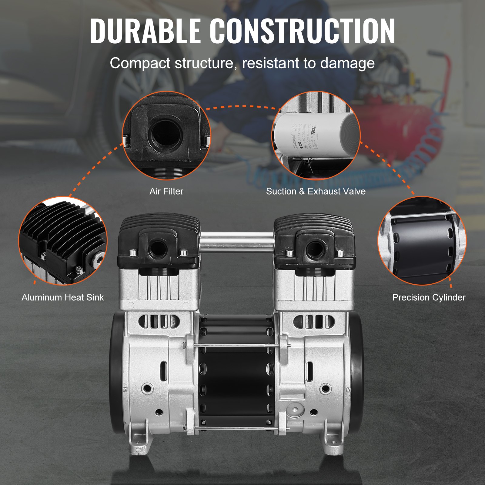 Air Compressor Motor, 2HP 5.2CFM @ 90PSI Oil Free Air Compressor Pump & Max. 145PSI Pressure, 78dB Ultra-Quiet Compressor Motor For Auto Repair, Tire Inflation, Spray Painting, Woodwork Nailing