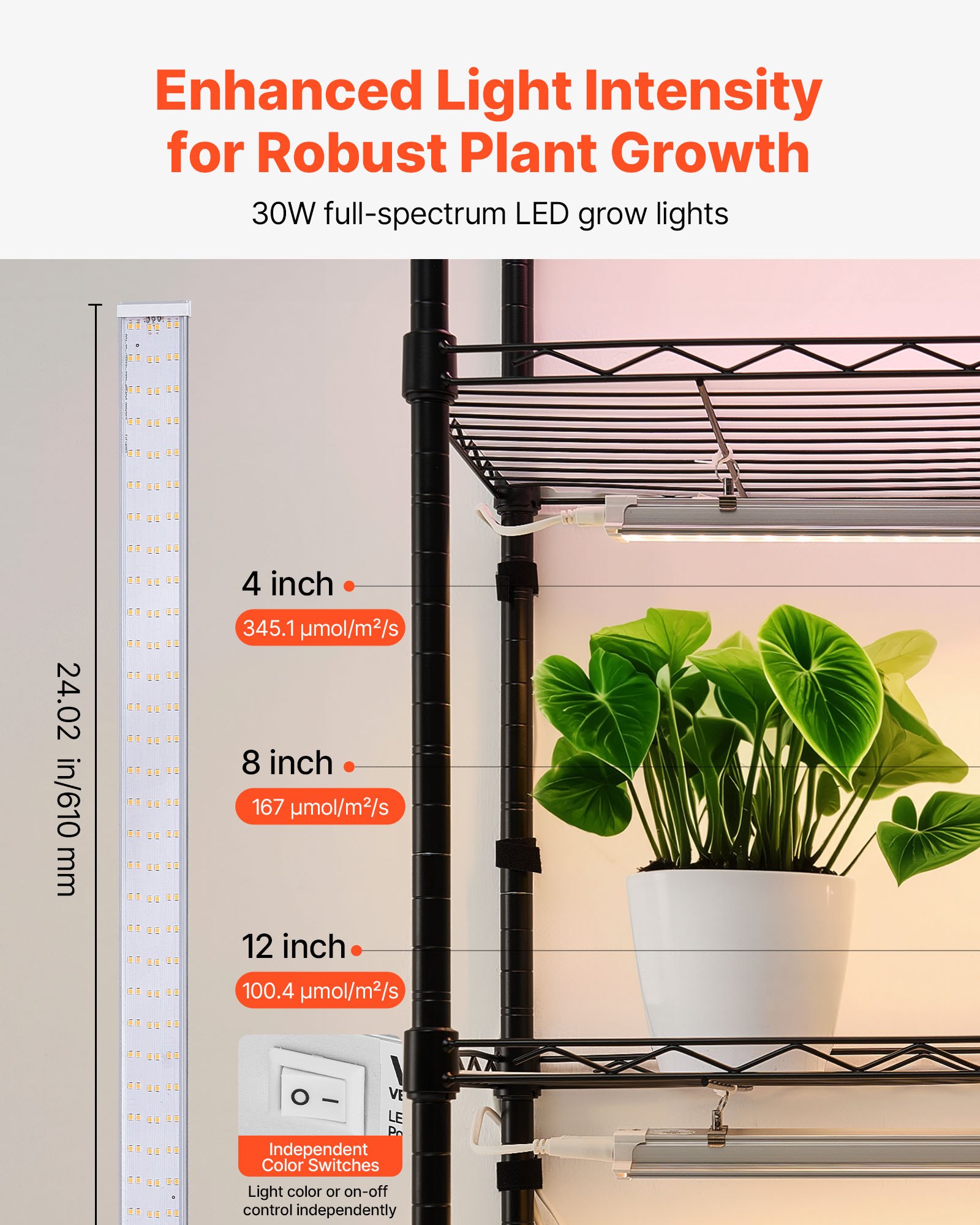 Plant Shelf With Grow Light, 6-Tier Indoor Plant Stand, 71in Tall Plants Display Rack With Wheels & 4/9/14H Timer, 150W 3-Color Full Spectrum Grow Lights, Flower Pot Holder For Seed Starting image 4