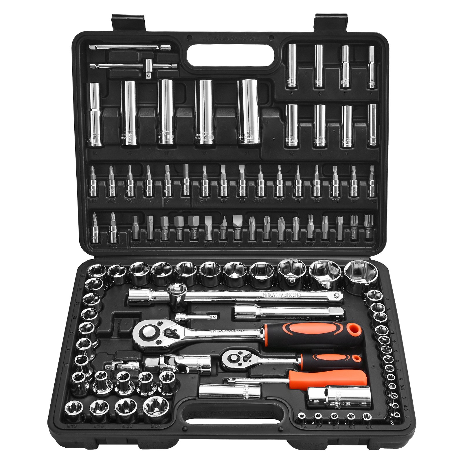 Socket Set, 108 Pieces, 1/4 & 1/2 Inch Drive Socket And Ratchet Set, Metric Size From 4 To 32 Mm, Mechanic Tool Kit With Bits, Accessories, Storage Case, CR-V Alloy Steel, For Automotive Repair - Image 1