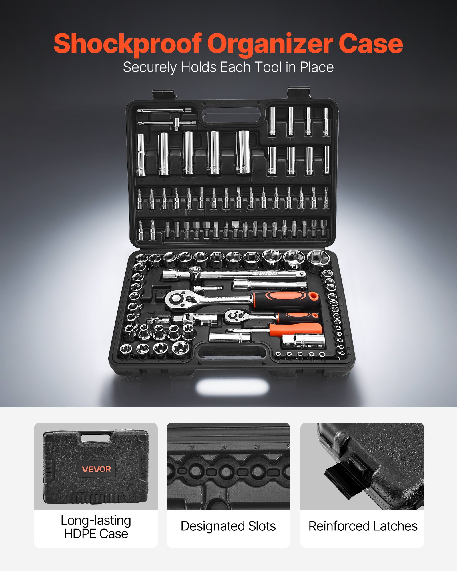 Socket Set, 108 Pieces, 1/4 & 1/2 Inch Drive Socket And Ratchet Set, Metric Size From 4 To 32 Mm, Mechanic Tool Kit With Bits, Accessories, Storage Case, CR-V Alloy Steel, For Automotive Repair
