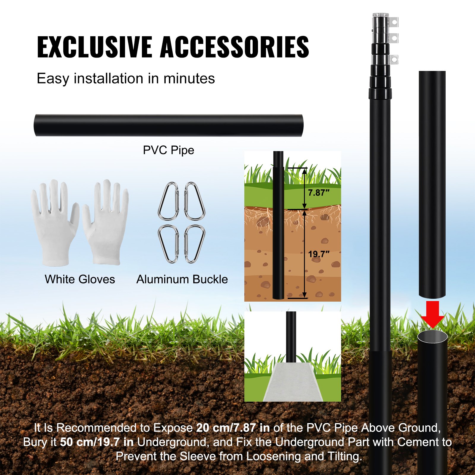 25FT Telescoping Flag Pole Kit, Heavy Duty Aluminum Alloy In Ground Flag Poles For Outside, 3 Display Modes Flagpole With 3x5 American Flag, Professional Accessories, Black