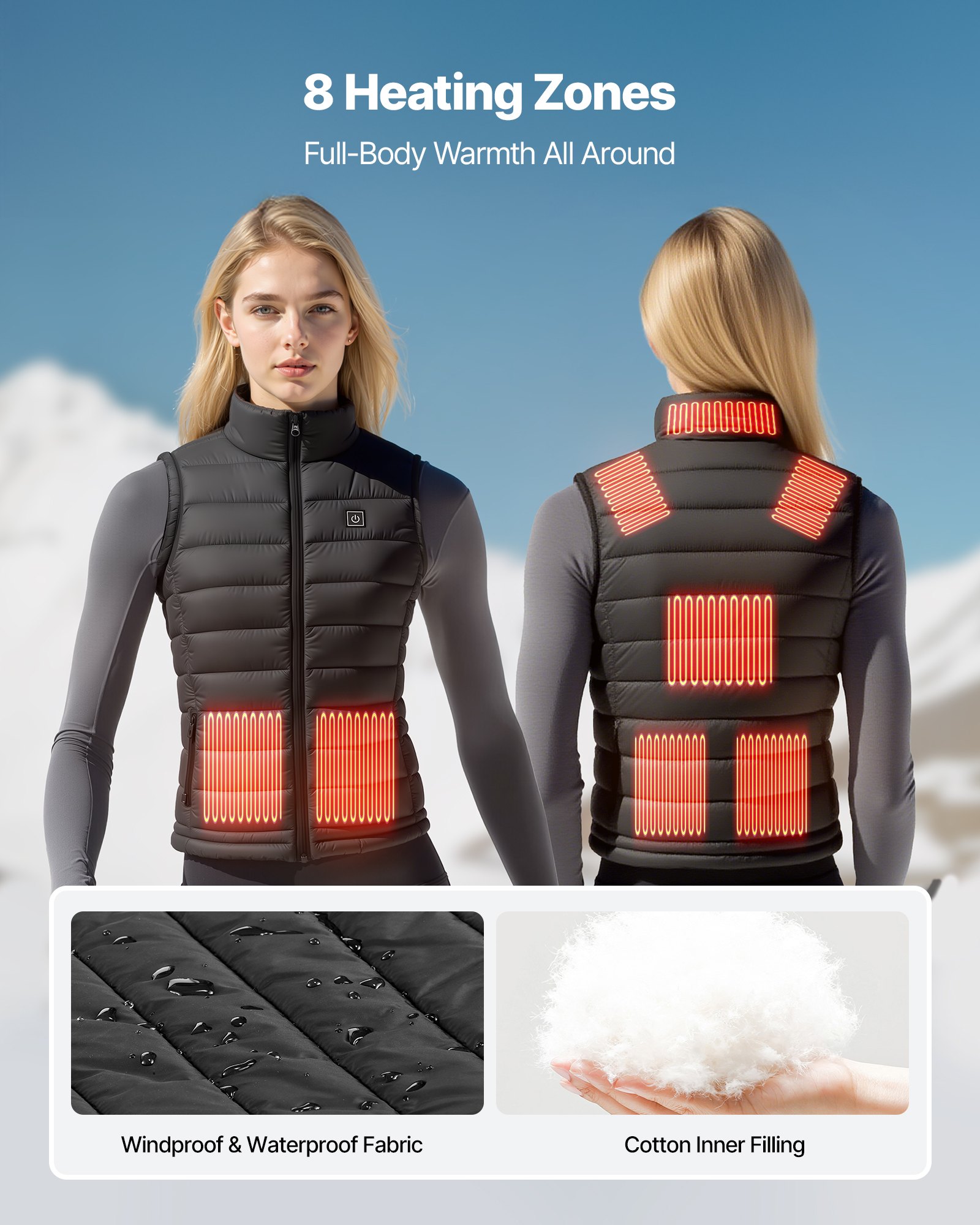 Heated Vest, Women Electric Heating Vest With 16000 MAh Battery Pack, 8 Heating Zones Lightweight Rechargeable Winter-Vest With 3 Levels, For Outdoor Hiking Camping Fishing Skiing, Size S