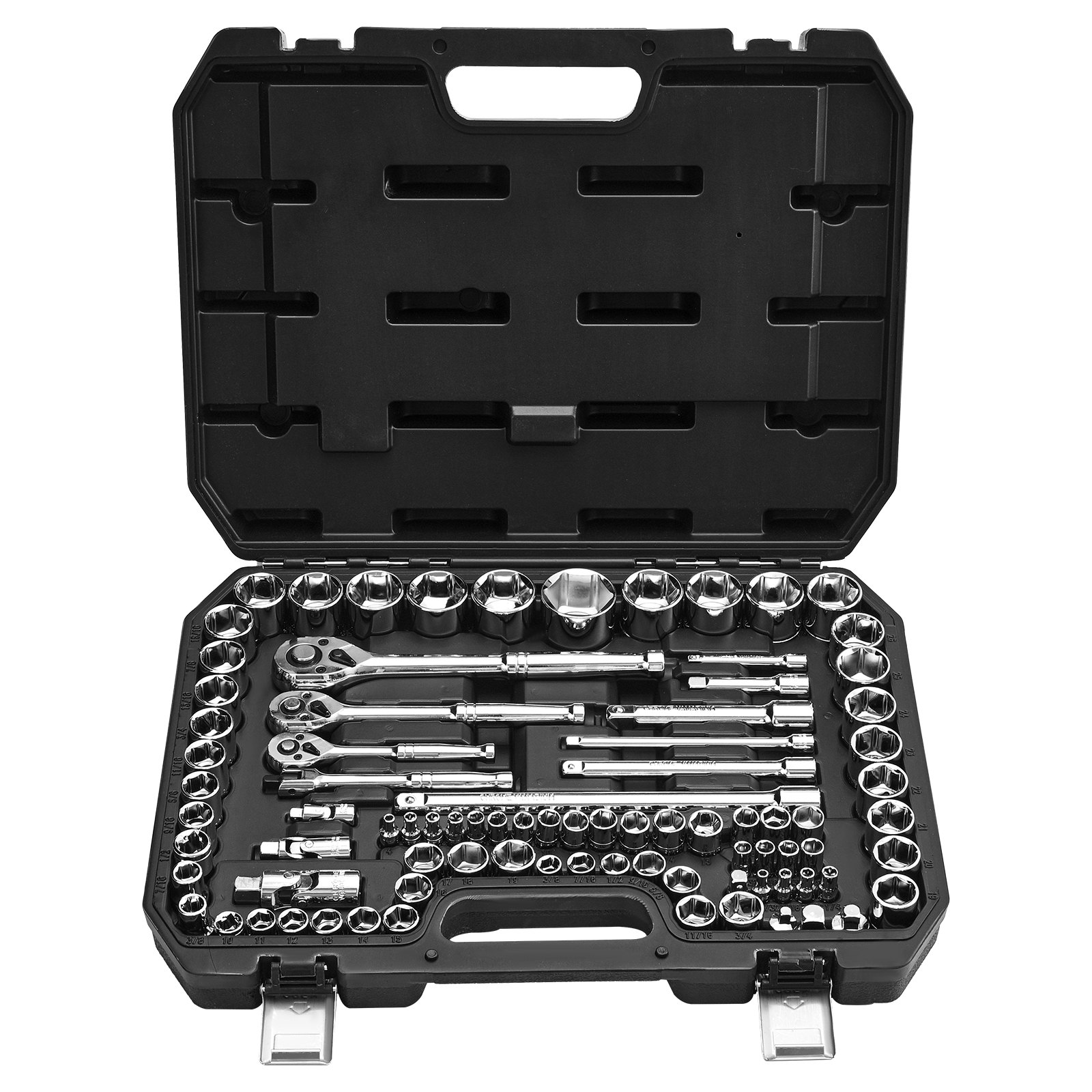 Socket Set, 86 Pieces, 3/8 & 1/4 & 1/2 Inch Drive Socket And Ratchet Set, SAE And Metric, Mechanic Tool Kit With Ratchet Wrench, Accessories And Storage Case, CR-V Alloy Steel, For Auto Repair - Image 1