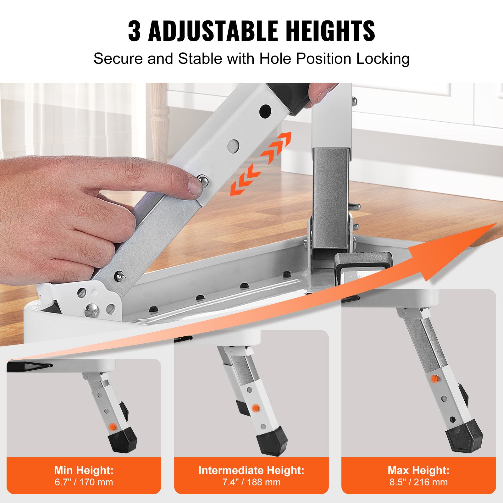 Step Stool 1-Step Capacity, Folding Steel Step Ladder 3 Adjustable Height, Portable Toddler Step Stools For Adults,… - 3