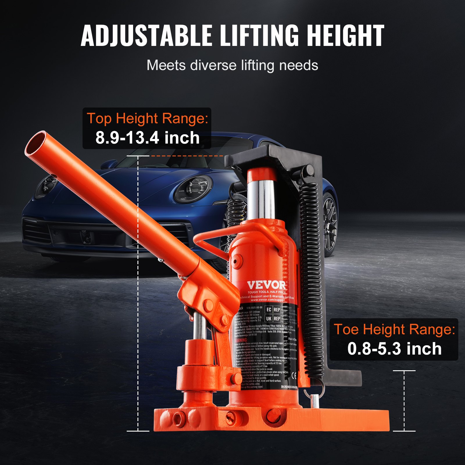 Hydraulic Toe Jack, 2.5 Ton On Toe Toe Jack Lift, 5 Ton On Top Lift Capacity Machine Jack, 0.8-5.3 In Toe Height,… - 4