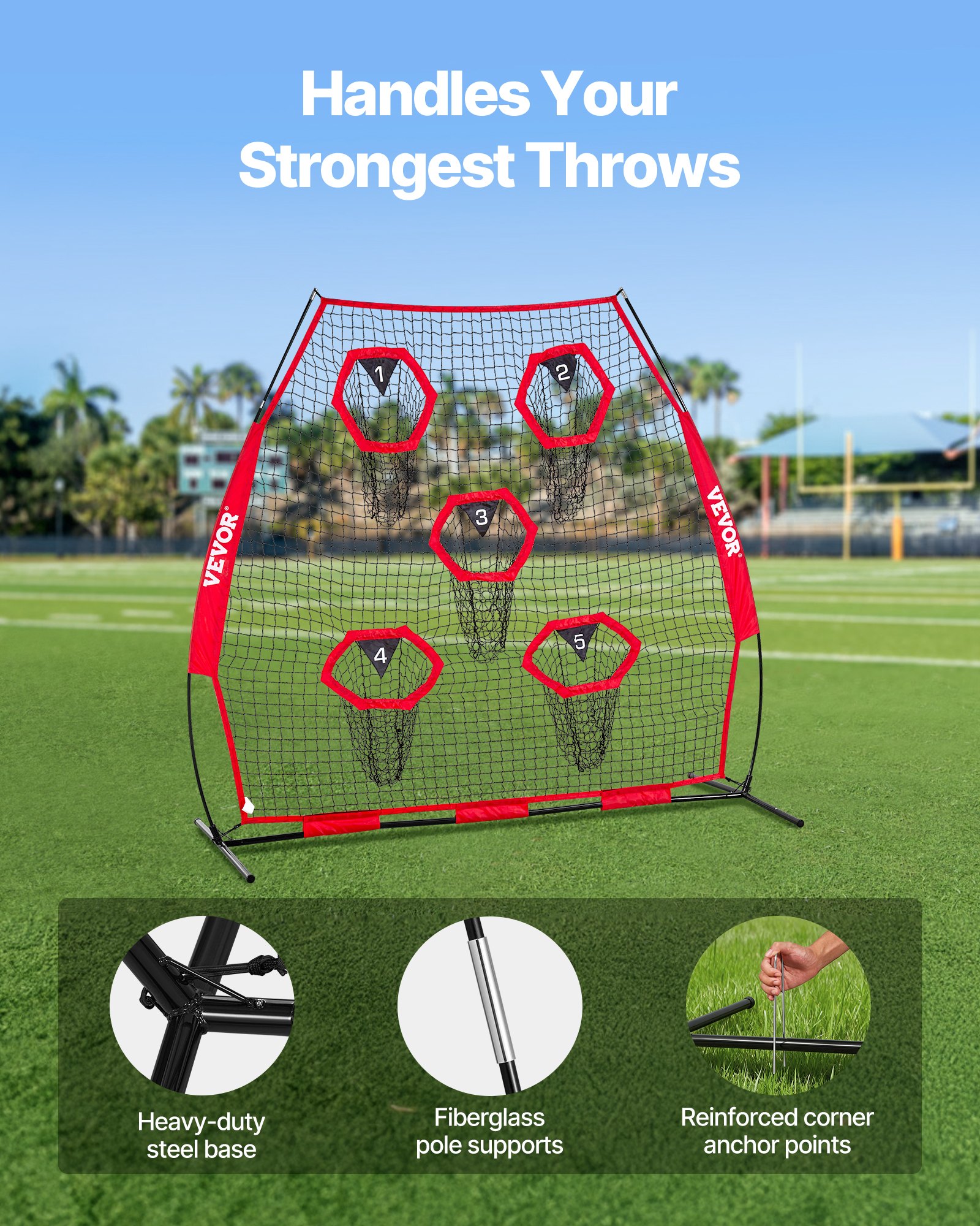 7 X 7 Ft Football Trainer Throwing Net, Training Throwing Target Practice Net With 5 Target Pockets… image 4