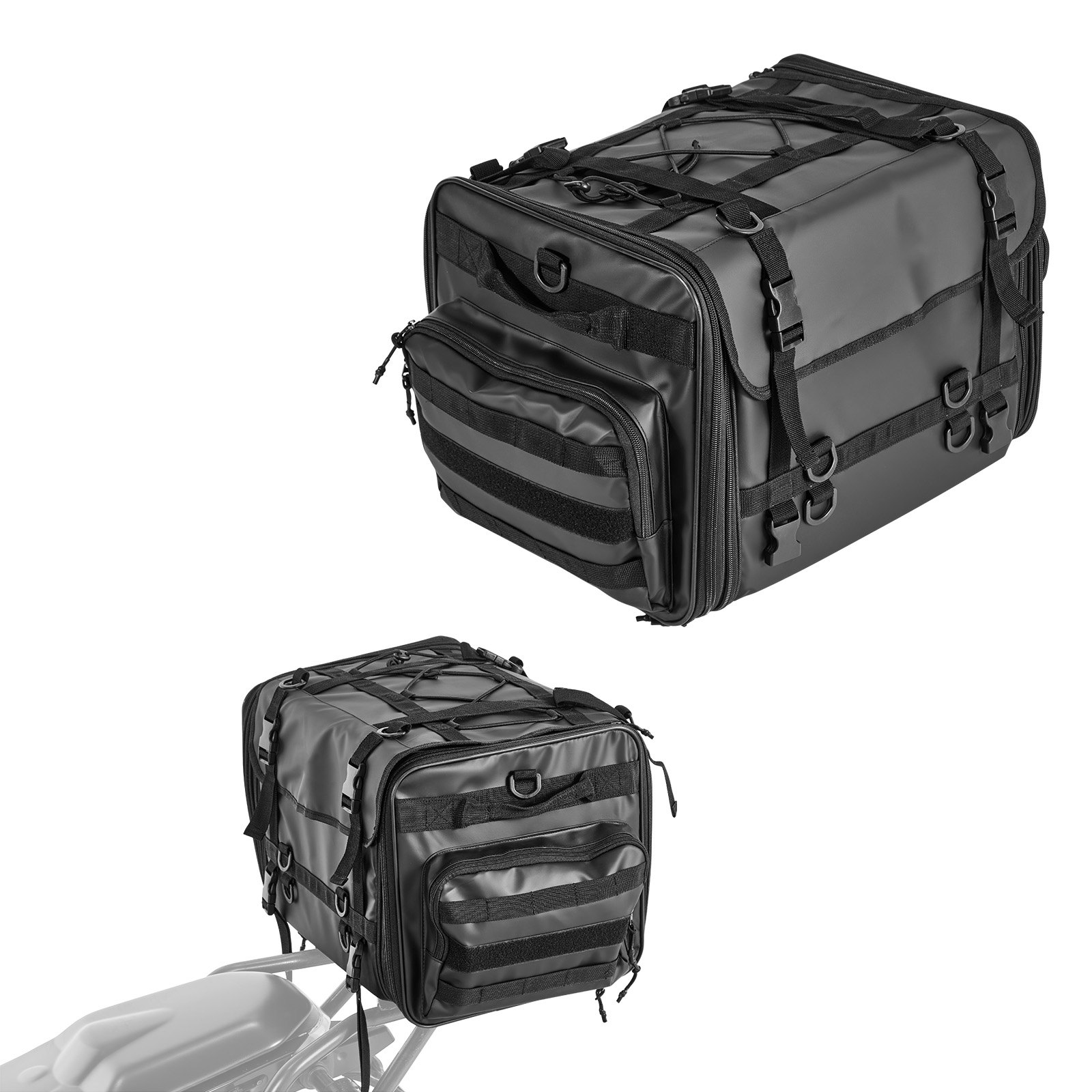 Motorcycle Tail Bag, 40-60 L Expandable Motorcycle Rear Seat Bag With Waterproof Rain Cover, Foldable Outdoor Sports Motorbike Luggage Storage With Shoulder Straps, Pocket & Elastic Cord, Black