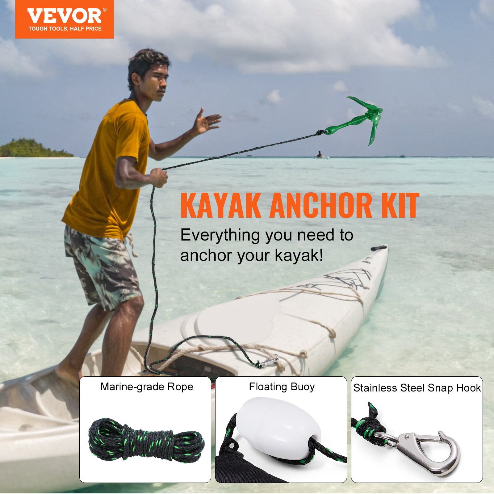 Kayak Anchor Kit, 3.5 Lb Paddle Board Anchor Kit With 26.2 Ft/8 M Rope And Buoy, Folding Small Boat Anchor With Storage Bag And Snap Hook, Kayak Accessories For Kayaks, Small Boats, Canoes