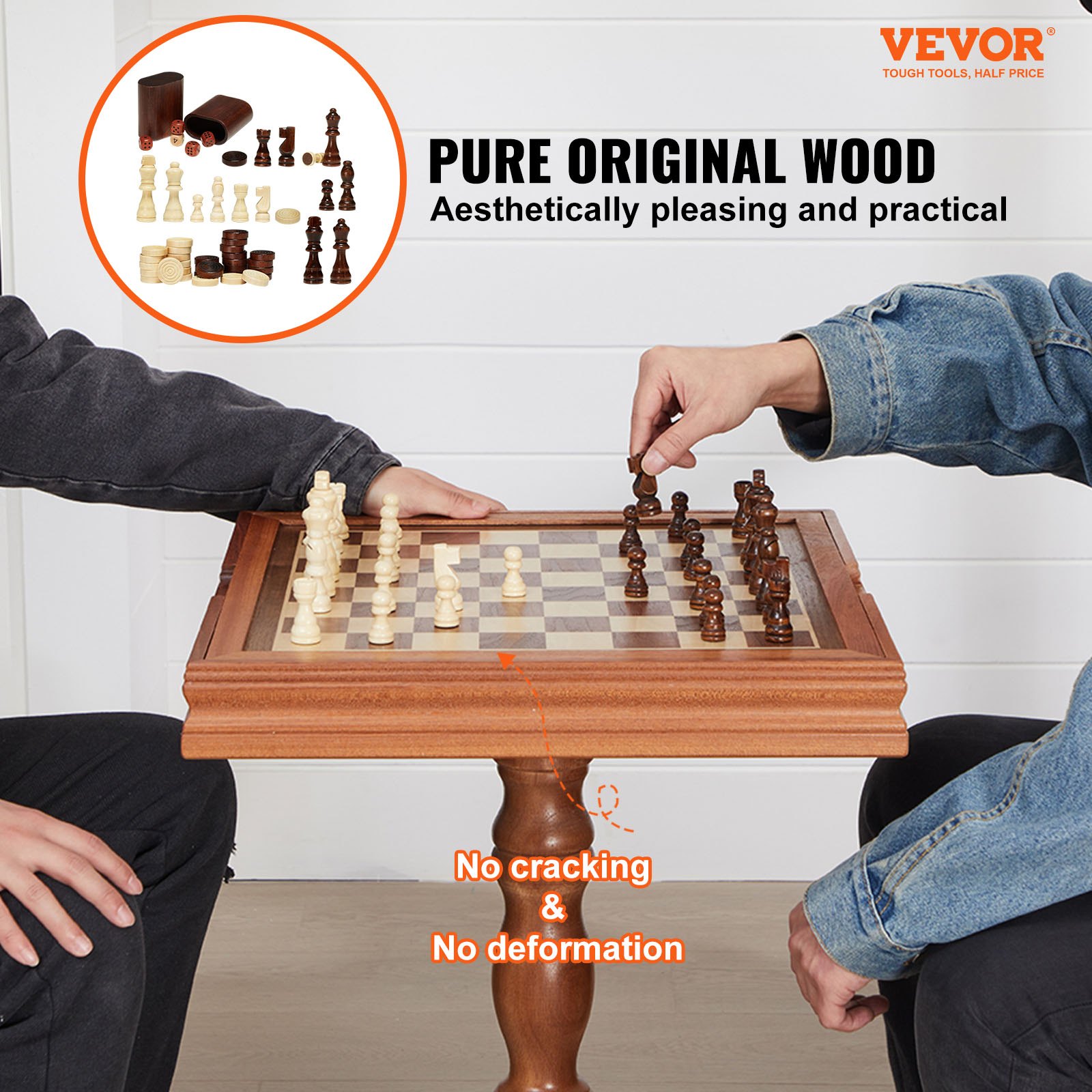 3-in-1 Wooden Chess Checkers & Backgammon Table Set – 18-Inch Premium Hardwood Game Board with Storage Drawer for Family Game Nights