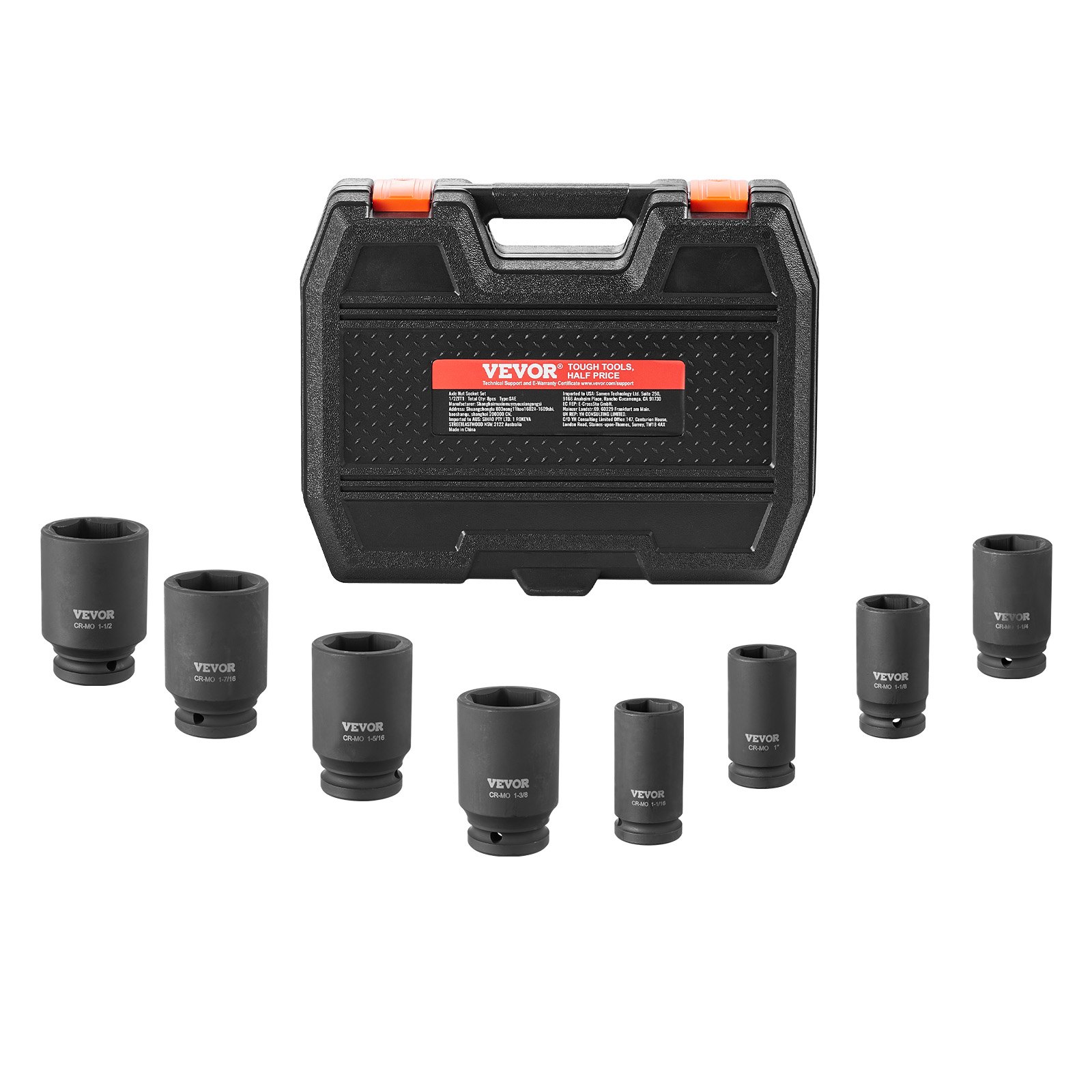 Axle Nut Impact Socket Set, 3/4" Drive Deep 6-Point 8-Piece SAE Spindle Nut Socket Set, CR-MO Heat Treated Large Socket Set With Storage Case, For Auto Repair, Removing Or Installing Axle Nuts - Image 1