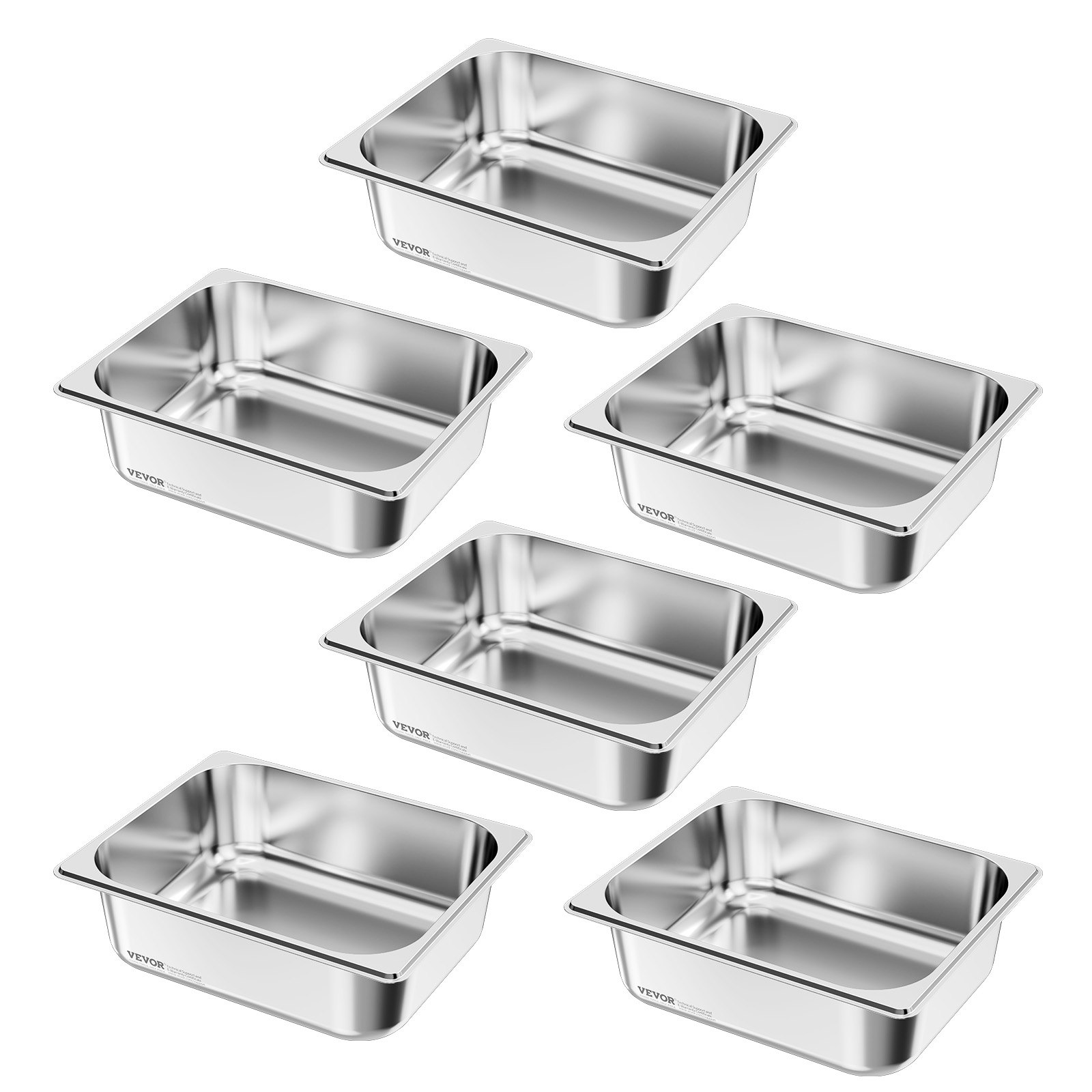 6 Pack Stainless Steam Hotel Pans, 1/2 Size Table Steam Pan, 4 Inch Deep Anti Ja