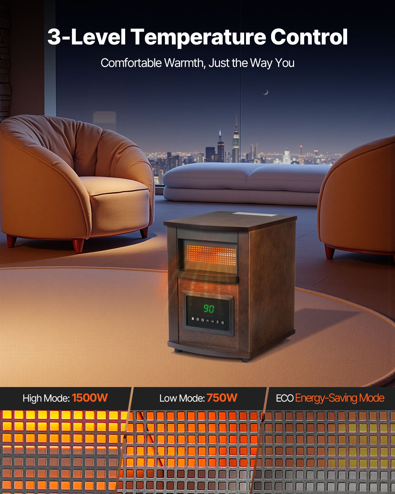 Infrared Heater — 1500W Electric Space Heater with Remote — photo 2