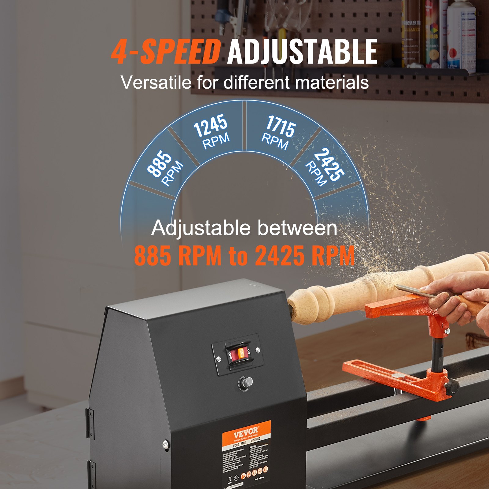 Tabletop Wood Lathe, Dimensions 14x40 Inches, Motor Power 0.5 HP 370W, Features Variable Speeds 885/1245/1715/2425 RPM, Includes Chisels, Faceplate, Plastic Handle, Hex Wrench, Ideal For Craf_voghion.com