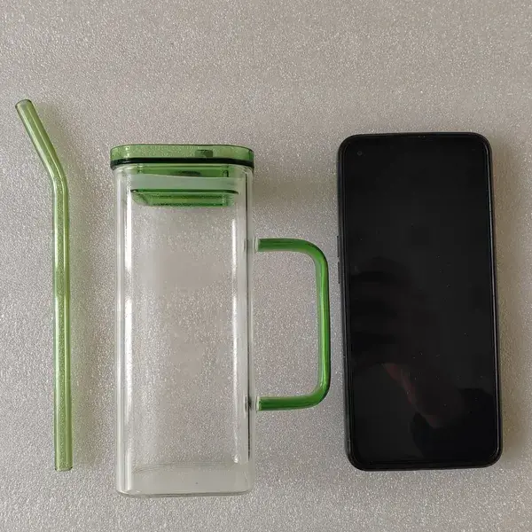 1 Pcs Pink Glass Straw Cup, 6 Colors Square Glass Cup With Straw And Lid, High Borosilicate Glass Cup, Milk Cup, Juice Cup, Cold Drink Cup, Coffee Cup, Tea Cup,