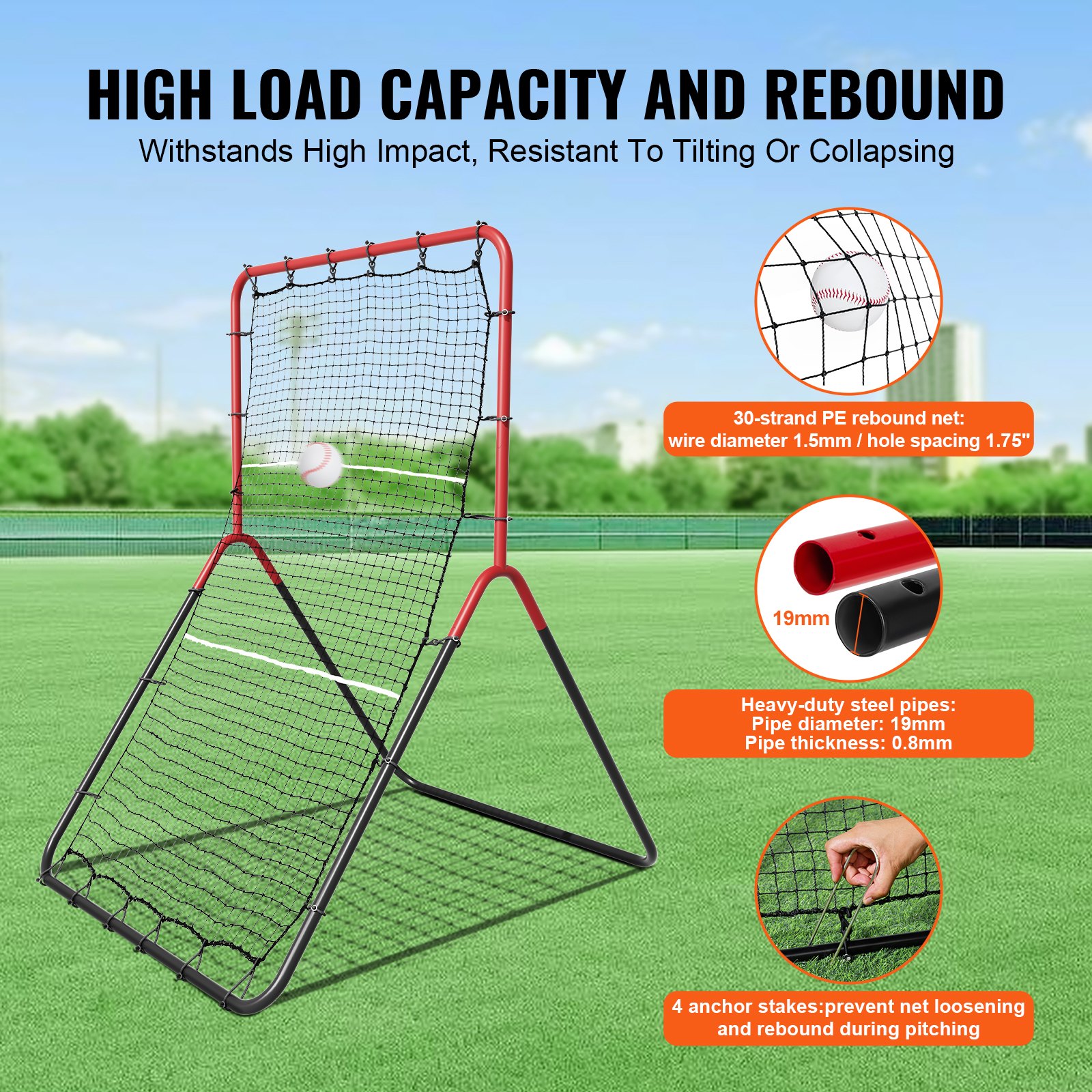 Baseball And Softball Rebounder Net, 3 X 4.5 Ft PitchBack Baseball Pitching Nest, 3-Way Baseball, Softball Pitchback Net, Fielding Trainer, Bounce Back Net For Fielding/Throwing Practice image 5