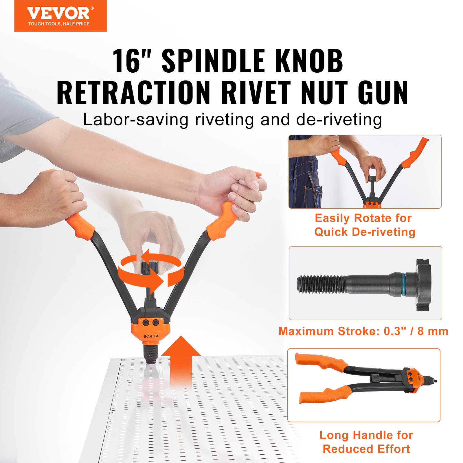 16" Rivet Nut Tool, Labor-Saving Rivnut Tool Kit With 13PCS Metric & SAE Mandrels, 186PCS Rivet Nuts,M3, M4, M5, M6, M8, M10, M12, 1/4-20, 5/16-18, 3/8-16,1/2-13, 8-32, 10-24 With Carrying Case image 2