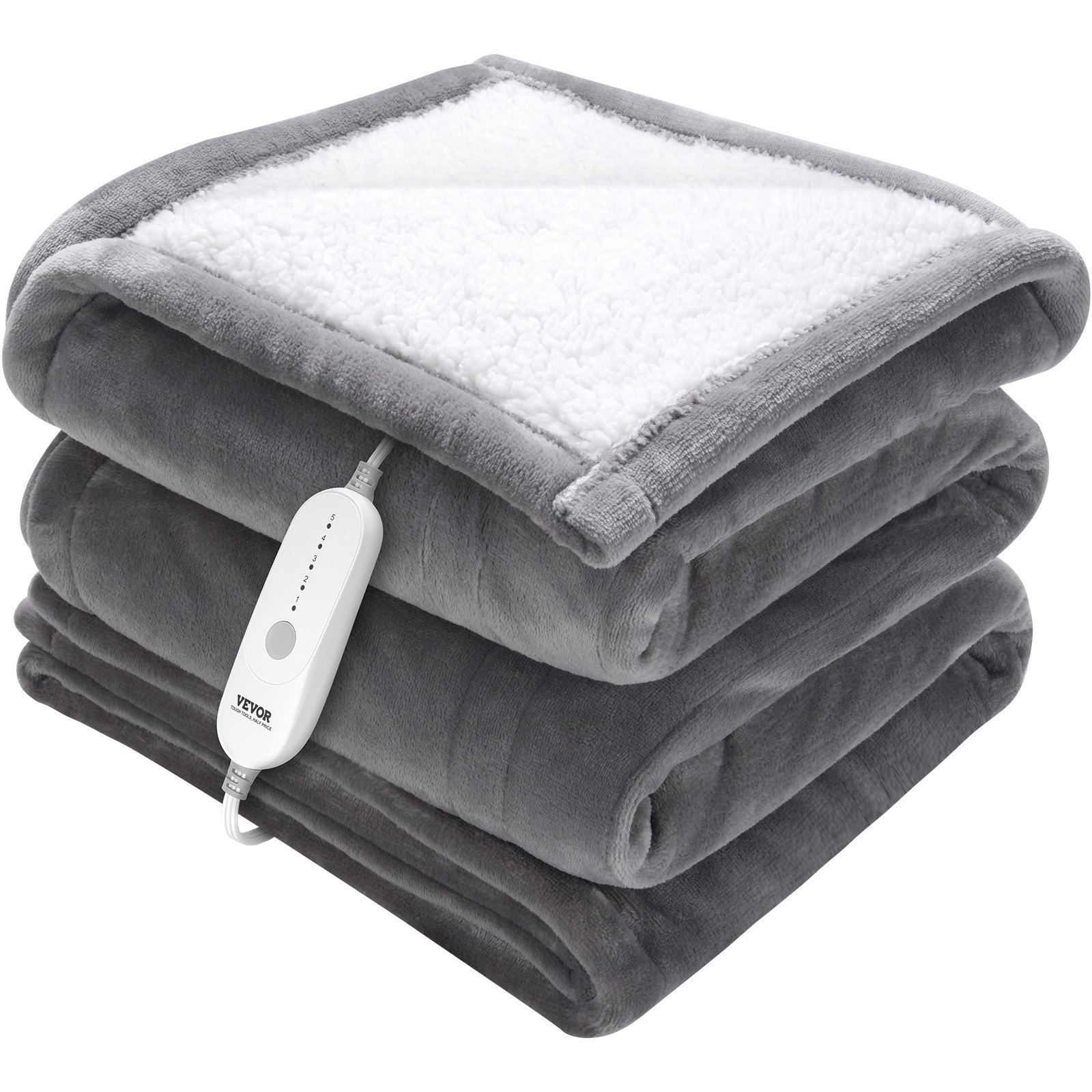 Heated Blanket Electric Throw, 50" X 60" Twin Size, Soft Flannel & Sherpa Heating Blanket With 3 Hours Timer Auto-off, 5 Heating Levels For Sofa, Machine Washable, ETL & FCC Certif