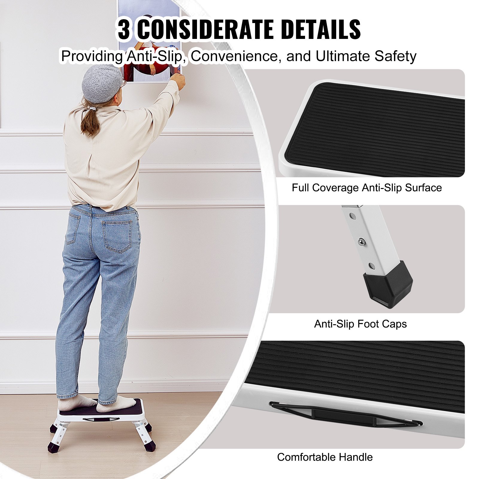 Step Stool 1-Step Capacity, Folding Steel Step Ladder 3 Adjustable Height, Portable Toddler Step Stools For Adults,… - 6