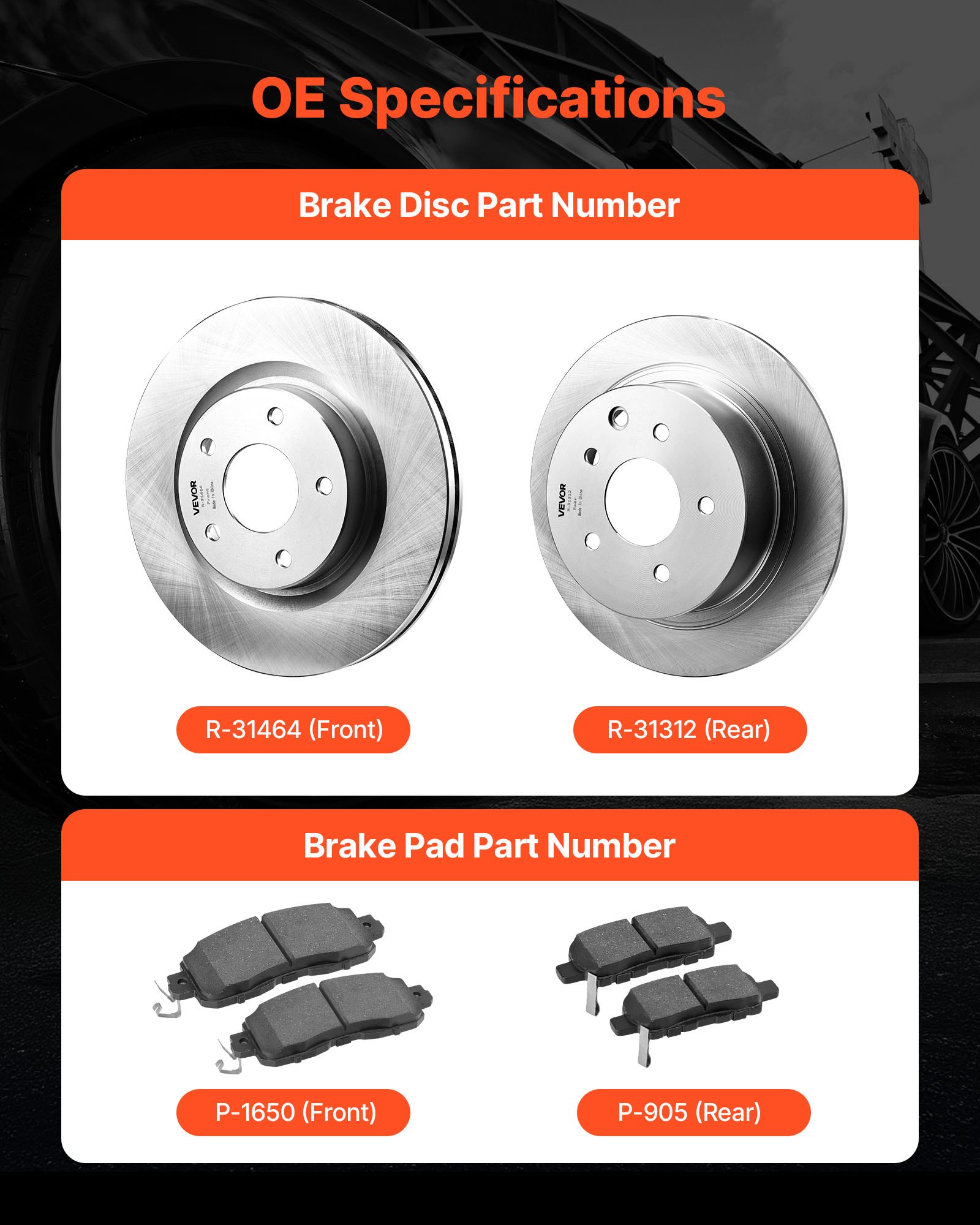 Front And Rear Brake Kit Compatible With 2013 Nissan Altima (Base, SL, SV & S Sedan), 2014-2018 Nissan Altima, 2019-2023 Nissan Altima (with Manual Parking Brake), Hollow Structure Front Rotors