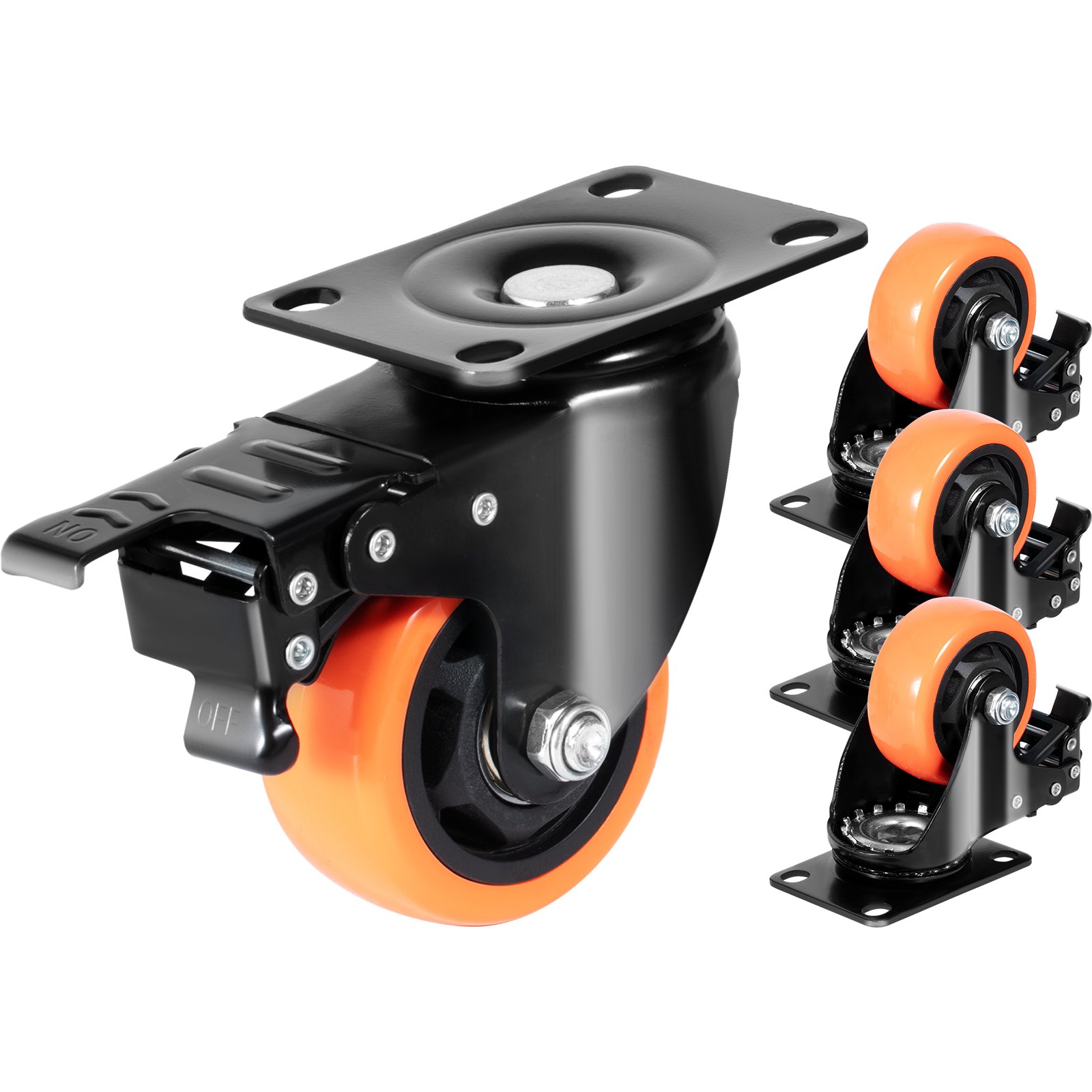 Caster Wheels, 3-inch Swivel Plate Casters, Set Of 4, With Security A/B Locking No Noise PVC Wheels, Heavy Duty Load… - 2