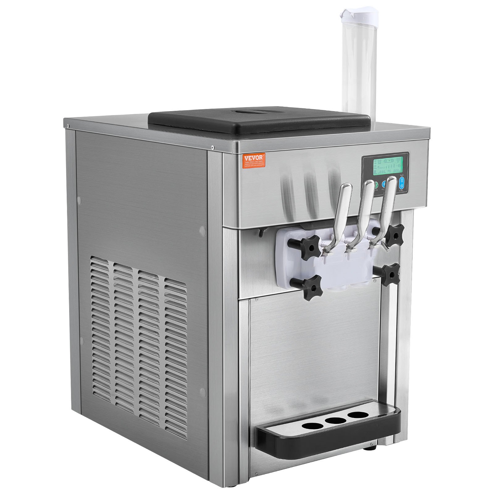 Commercial Ice Cream Machine, 21 QT/H Yield, 1800W 3-Flavor Countertop Soft Serve Ice Cream Maker, 2 X 4L Hopper 2 X 1.8L Cylinder, LCD Panel Auto Clean Pre-cooling, For Restaurant Snack Bar - Image 1