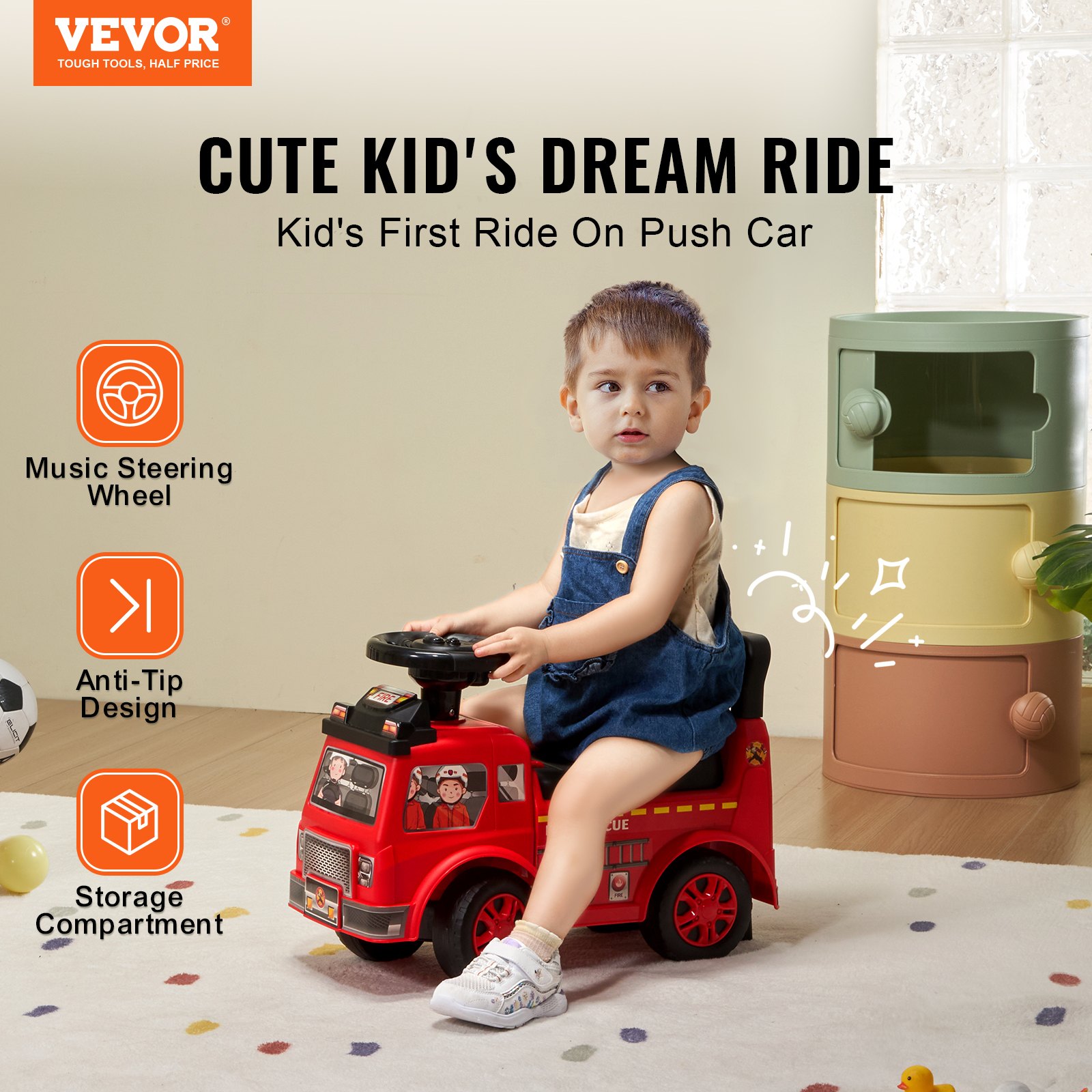 Ride On Push Car For Toddlers, Ages 1-3, Ride Racer, Sit To Stand Toddler Ride On Toy, Classic Kids Ride On Car With Music Steering Wheel & Under Seat Storage, Ride On Toy For Boys Girls, Red image 2