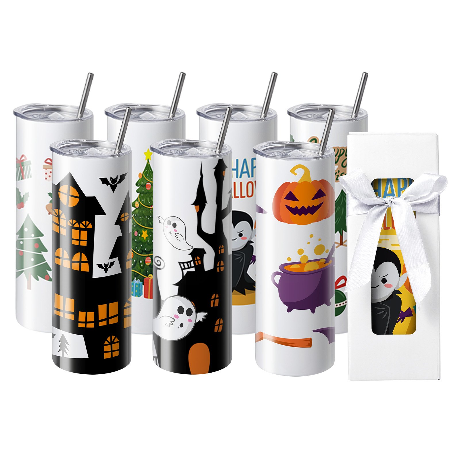 50 Pack Straight Sublimation Tumblers, 20 Oz/567 G Blank Tumbler Bulk, Stainless Steel Double Wall Tumbler Cups With Straw, Lid, Brush, Base, Shrink Wrap, Gift Box, For Heat Press And Heat Transfer