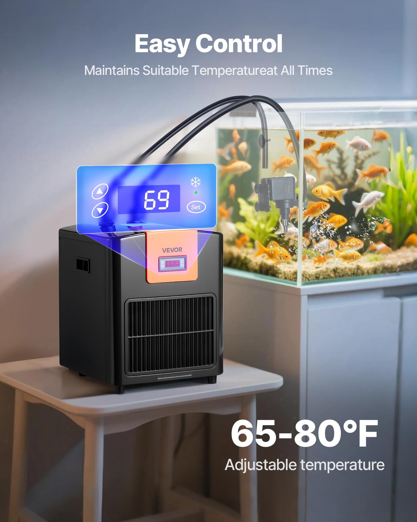 Aquarium Chiller 92 Gallon, 1/4 HP Water Chiller For Hydroponics, Fast Cooling For Fish Tank,Axolotl,Coral Reef,Quiet Refrigeration Compressor, Titanium Evaporator,Complete Fittings image 2