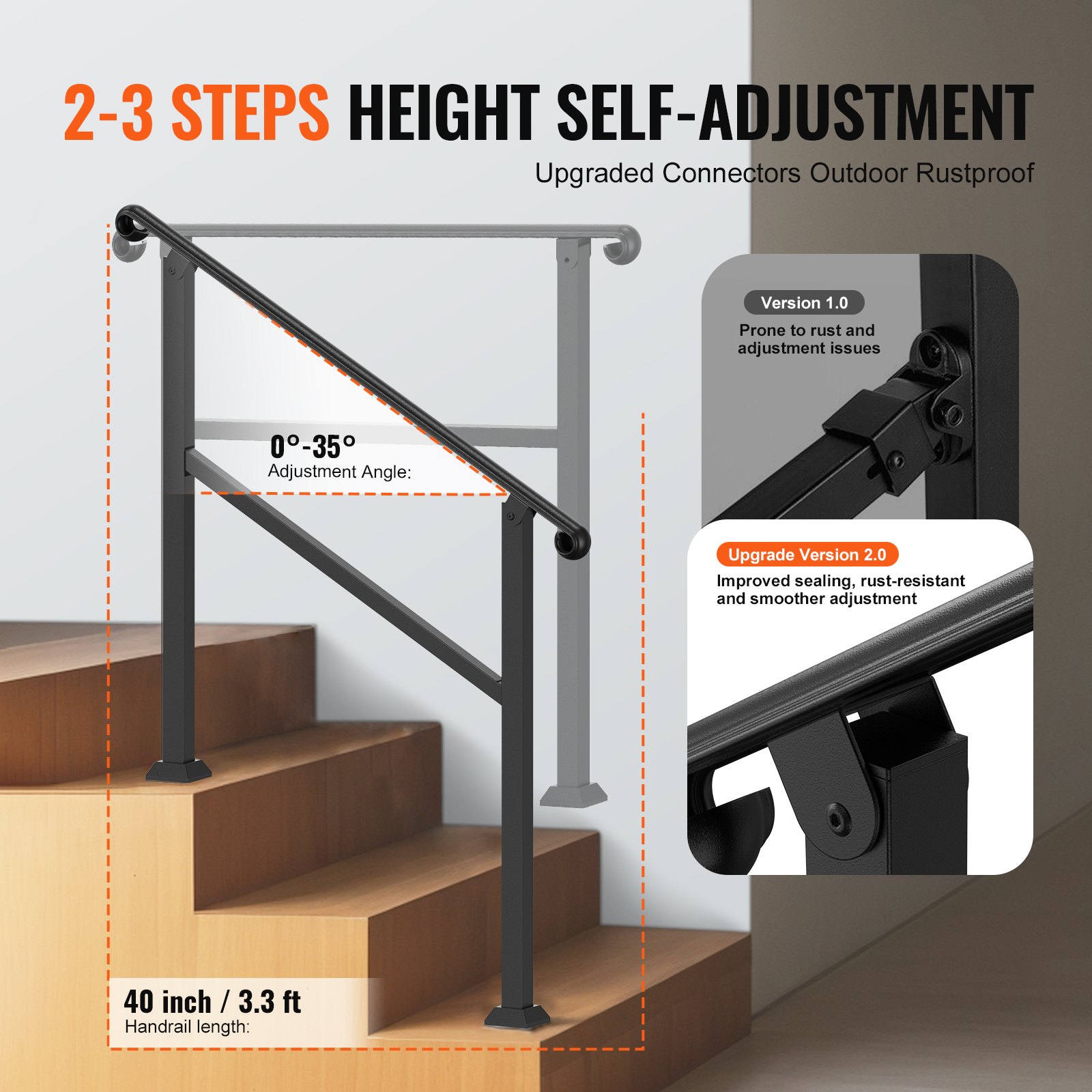 2-3 Step Handrails For Outdoor Steps For Seniors Porch Deck Post image 3
