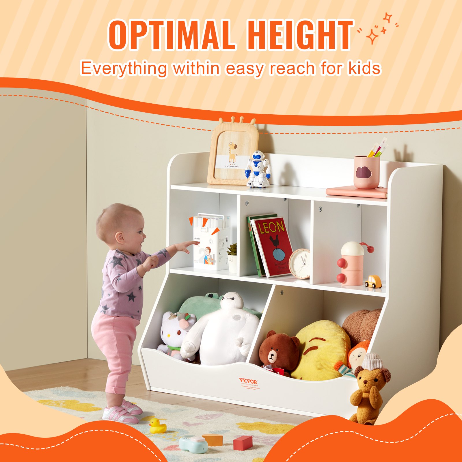 Wood Kid Storage Cubby — Toy Storage Organizer with Bookshelf — photo 2
