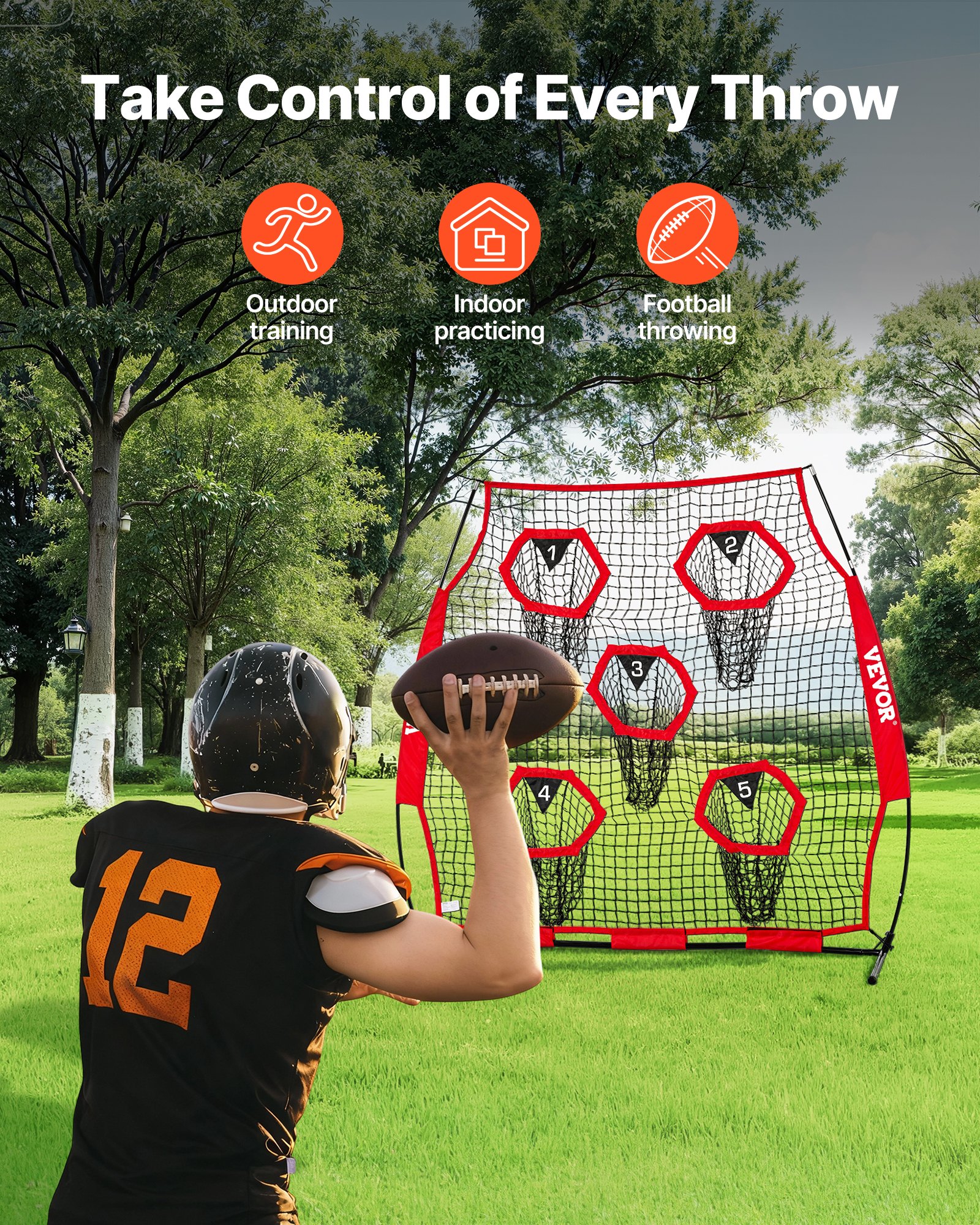 6 X 6 Ft Football Trainer Throwing Net, Training Throwing Target Practice Net With 5 Target Pockets… image 2
