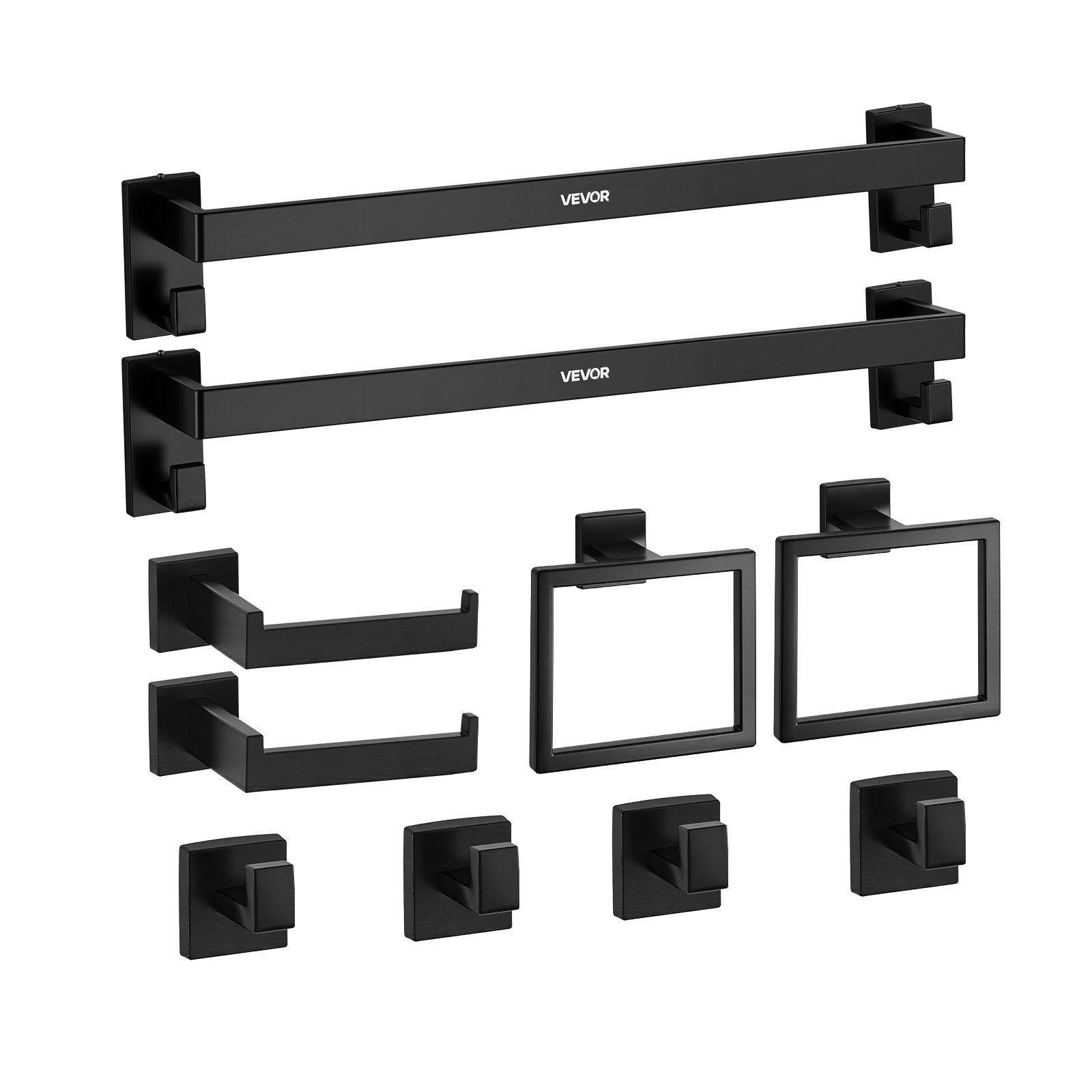 Matte Black Bathroom Hardware Set, 10-Piece Bathroom Accessories Set, 2 Stainless Steel 24-in Towel Bars, 2 Towel Racks, 4 Robe Towel Hooks, 2 Toilet Paper Holders For Bath Room, Wall Mounted - Image 1