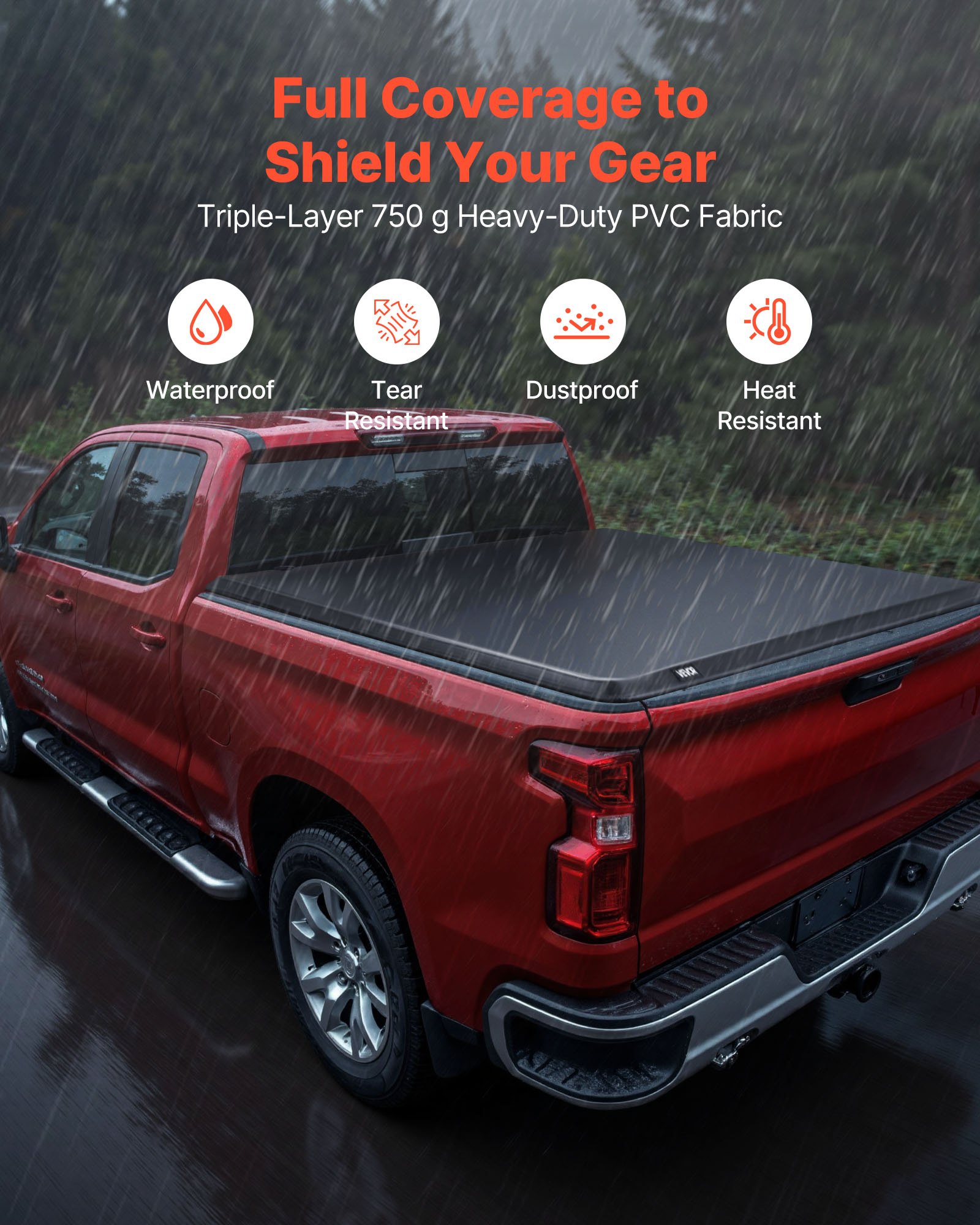 Vevor soft roll-up tonneau cover side profile on 2022 Chevy Silverado 1500 T1XX body showing low-profile fit