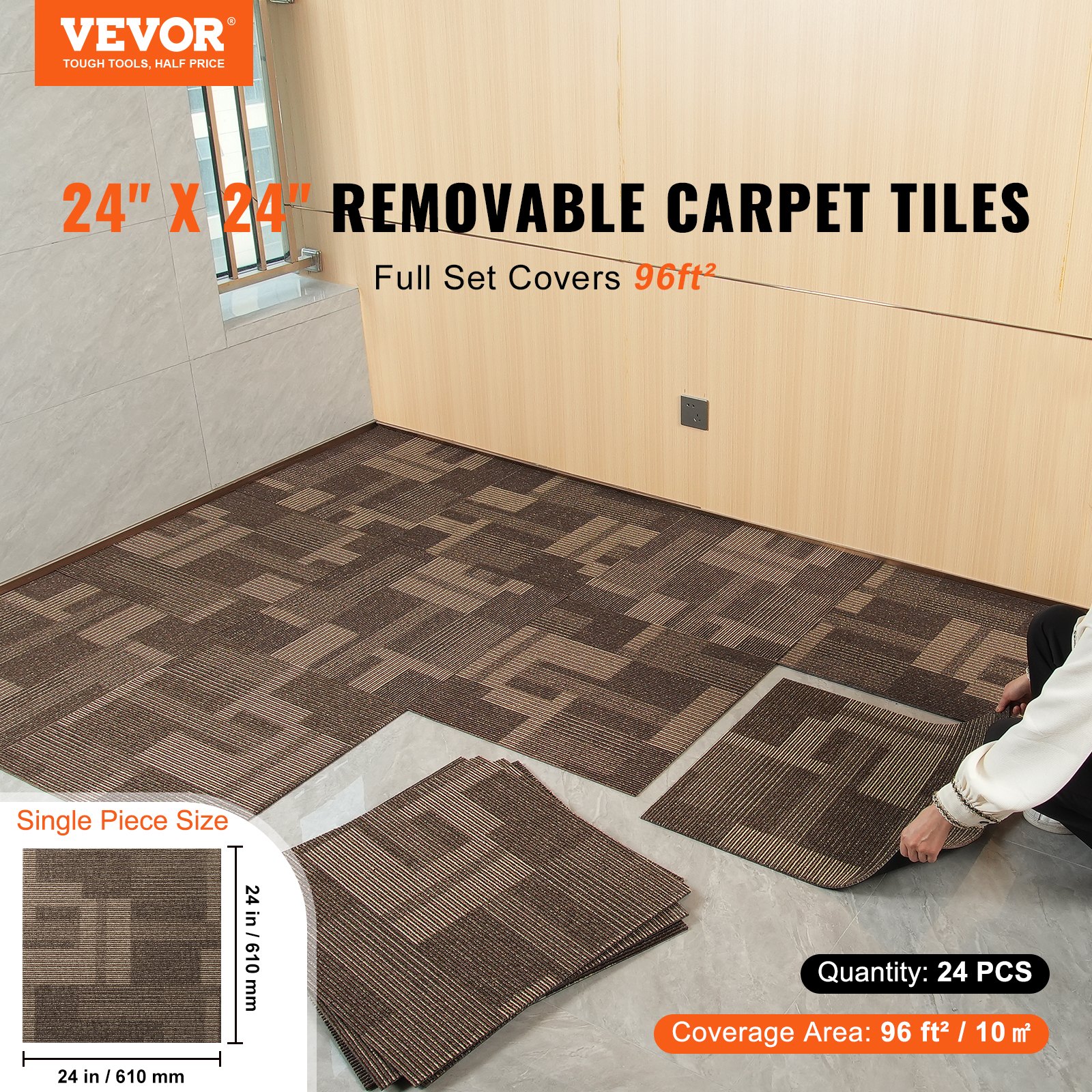 Carpet Tiles Reusable, 24"x 24"Carpet Squares With Padding Attached, Soft Padded Carpet Tiles, Easy Install DIY For… - 2