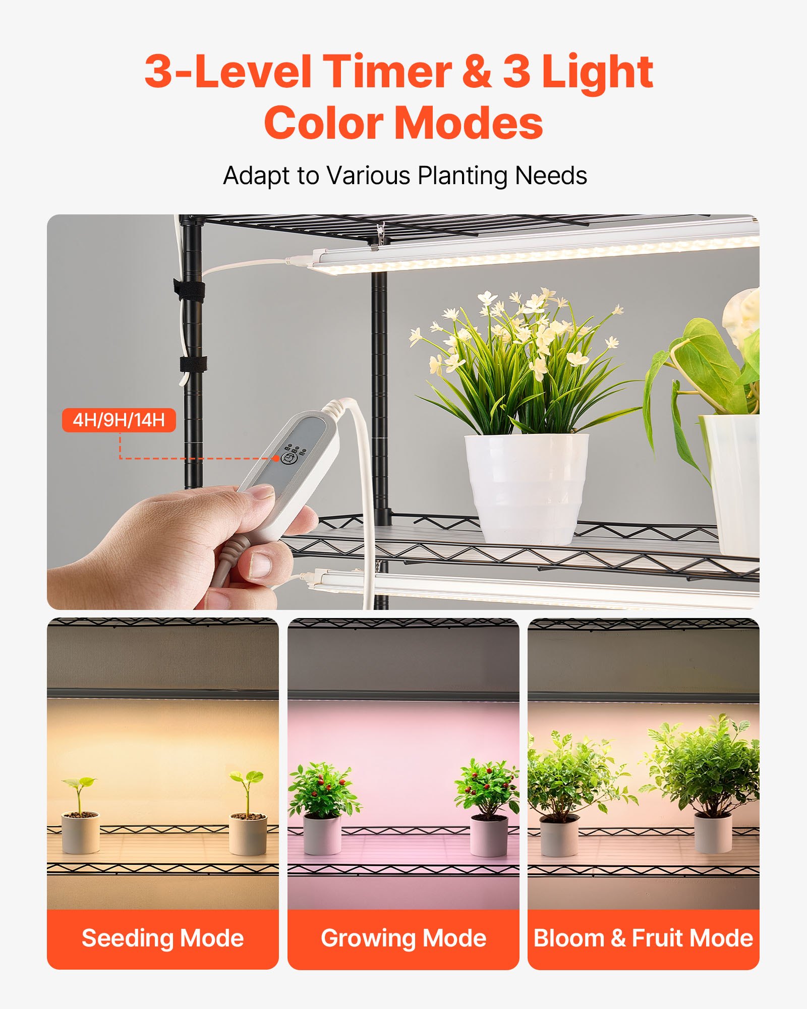 Plant Shelf With Grow Light, 6-Tier Indoor Plant Stand, 71in Tall Plants Display Rack With Wheels & 4/9/14H Timer, 150W 3-Color Full Spectrum Grow Lights, Flower Pot Holder For Seed Starting image 5