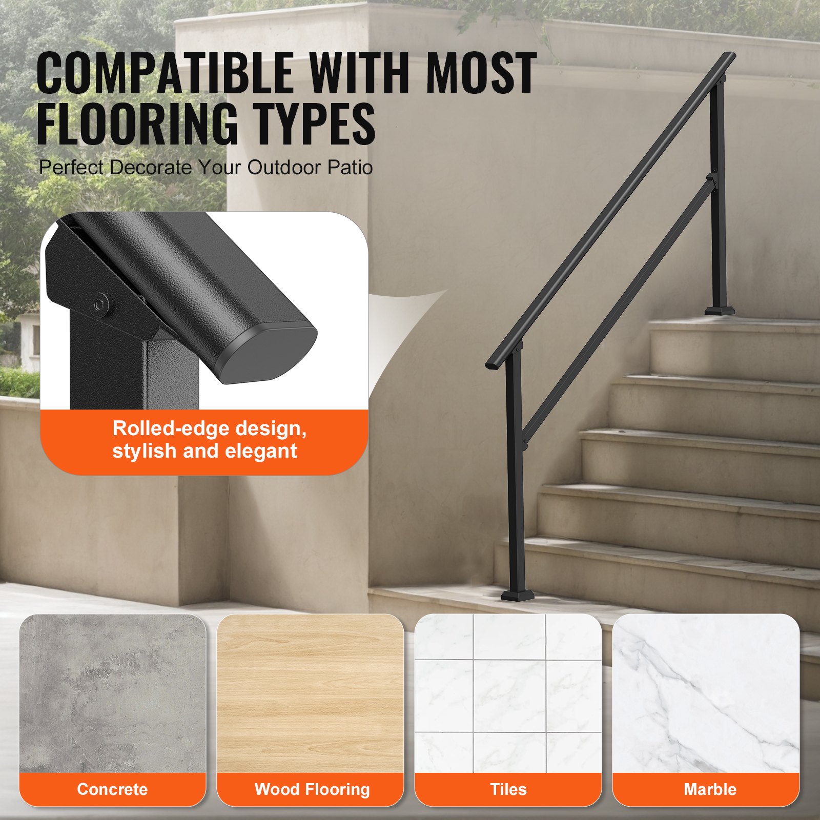 Handrails For Outdoor Steps, 5 Step Stair Hand Rail Kit, Transitional Carbon Steel Railings With Installation Kit,… - 6