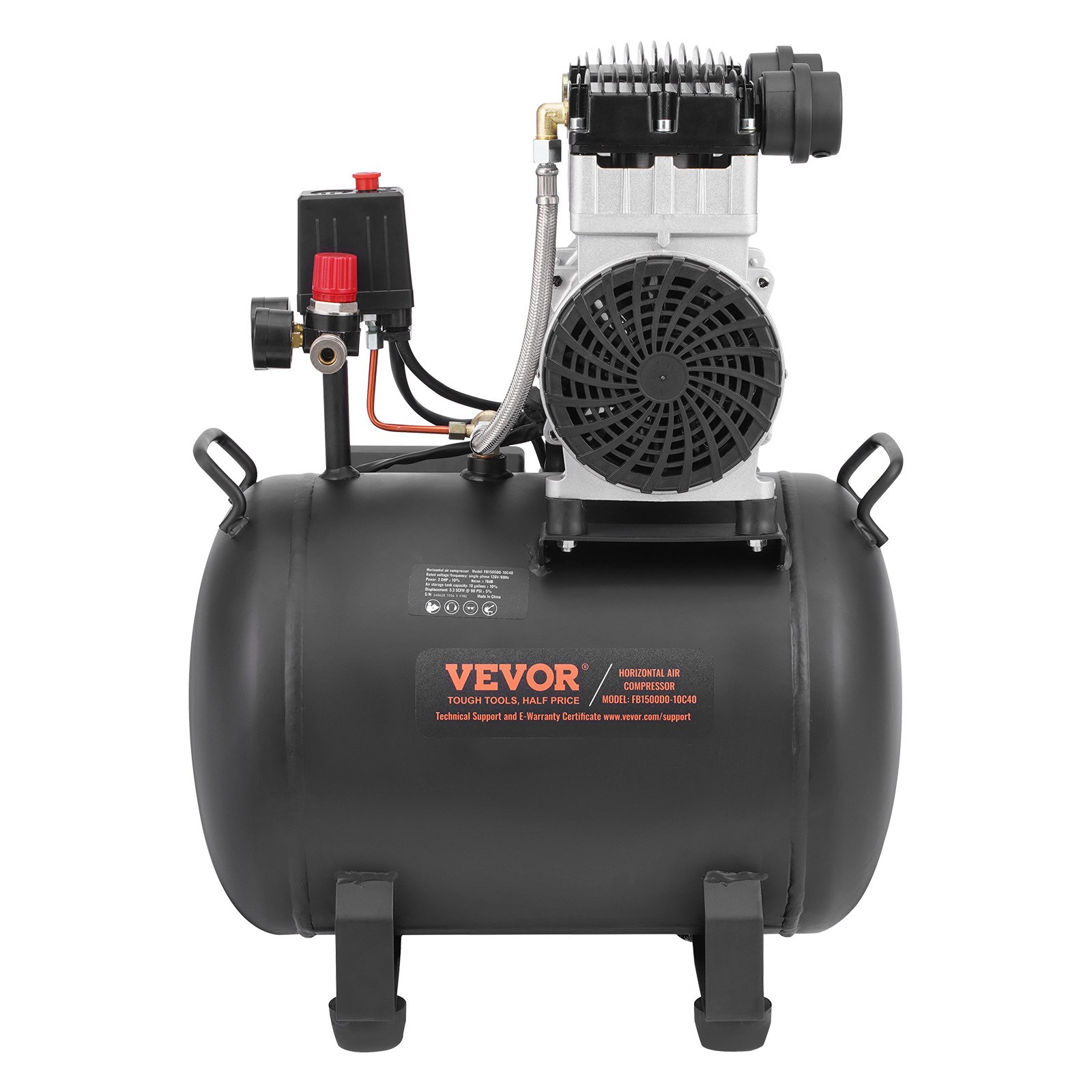 Air Compressor, 10 Gallon Steel Tank, 2HP 5.3 CFM@90 PSI Oil Free Air Compressor & Max. 125PSI Pressure, 78dB Ultra Quiet Portable Compressor, For Auto Repair, Tire Inflation, Spray Painting - Image 1