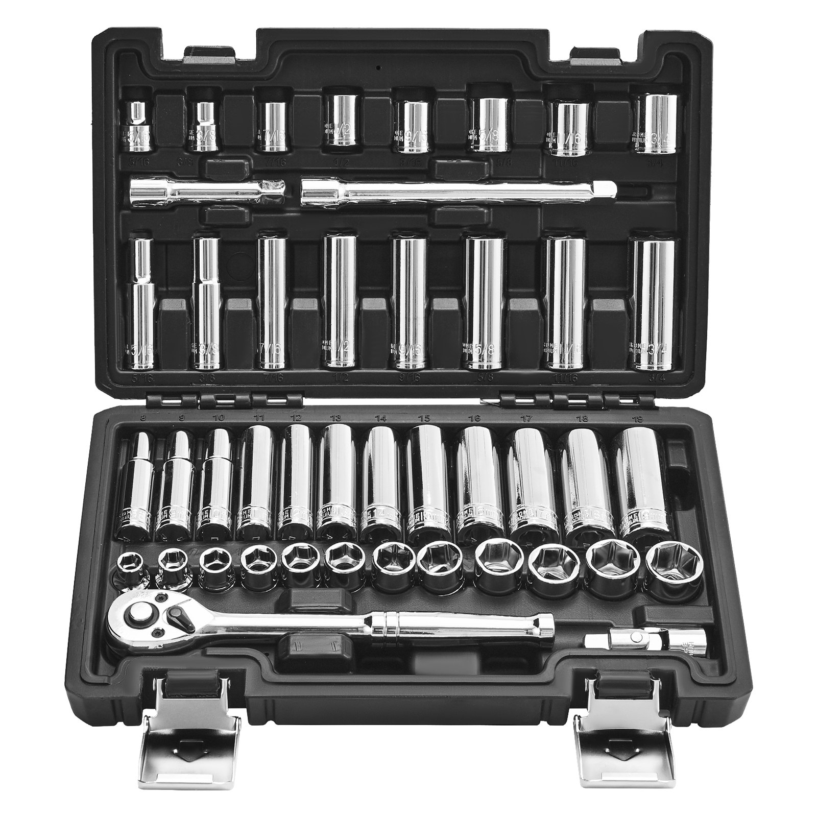 Socket Set, 44 Pieces, 3/8 Inch Drive Socket And Ratchet Set, SAE And Metric, Deep And Shallow, Mechanic Tool Kit With Accessories And Storage Case, CR-V Alloy Steel, For Automotive Repair - Image 1