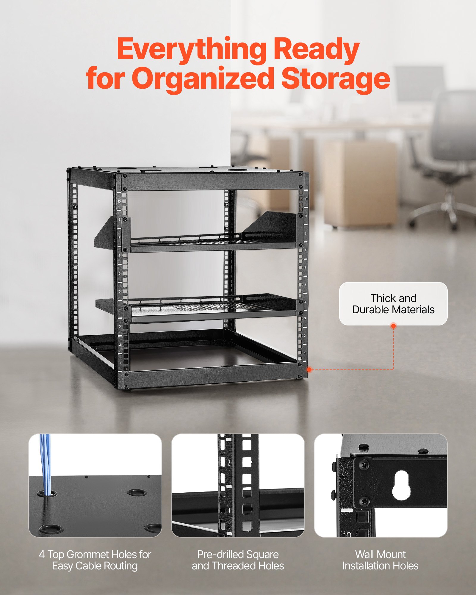 10U Open Frame Network Rack, 23 In Depth, Wall Mounted Or Floor Standing Server Rack, Heavy Duty 4 Post, With Vented… - 6
